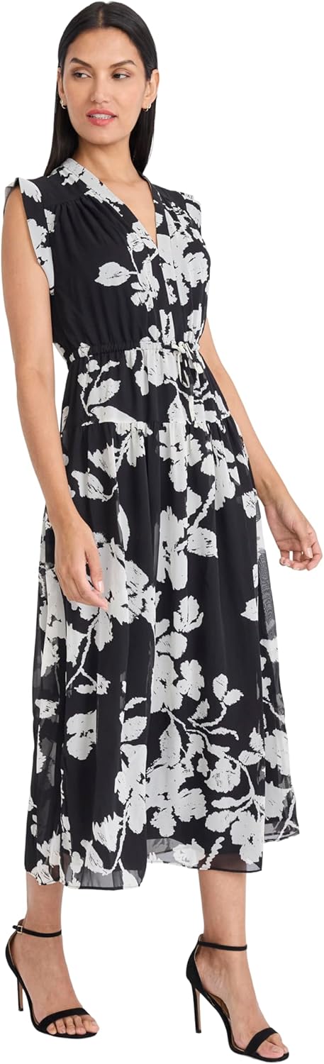 Maggy London Women's Sleeveless V Neck A-line Floral Midi Wedding Guest Dresses - Image 2