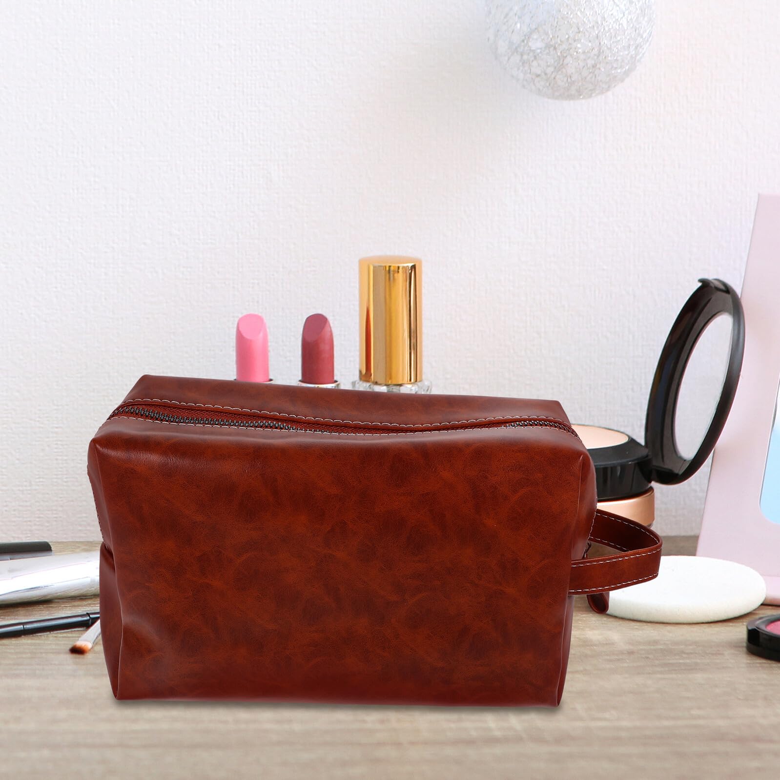 Zerodeko Vintage PU Leder Kulturtasche Herren Große Kapazität Reise Kosmetiktasche Tragbar Leicht Robust Wasserabweisend für Business Outdoor Camping