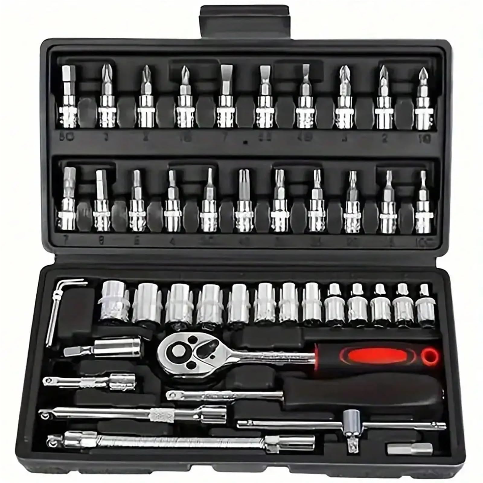 Kauwyehd Black 46Pcs/Set Socket Wrench Repair Tool Kit Ratchet Screwdriver For Car Hardware Toolbox For Auto Repairing Socket Wrench Set(Black)