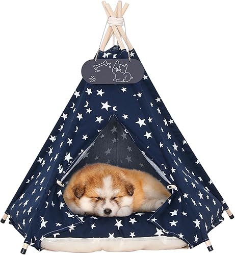 Miniatura 1 de Tienda de campaña tipi para mascotas para perros y gatos, cama para perros con cojín grueso, casa de juegos extraíble y lavable, 20 x 20 x 24