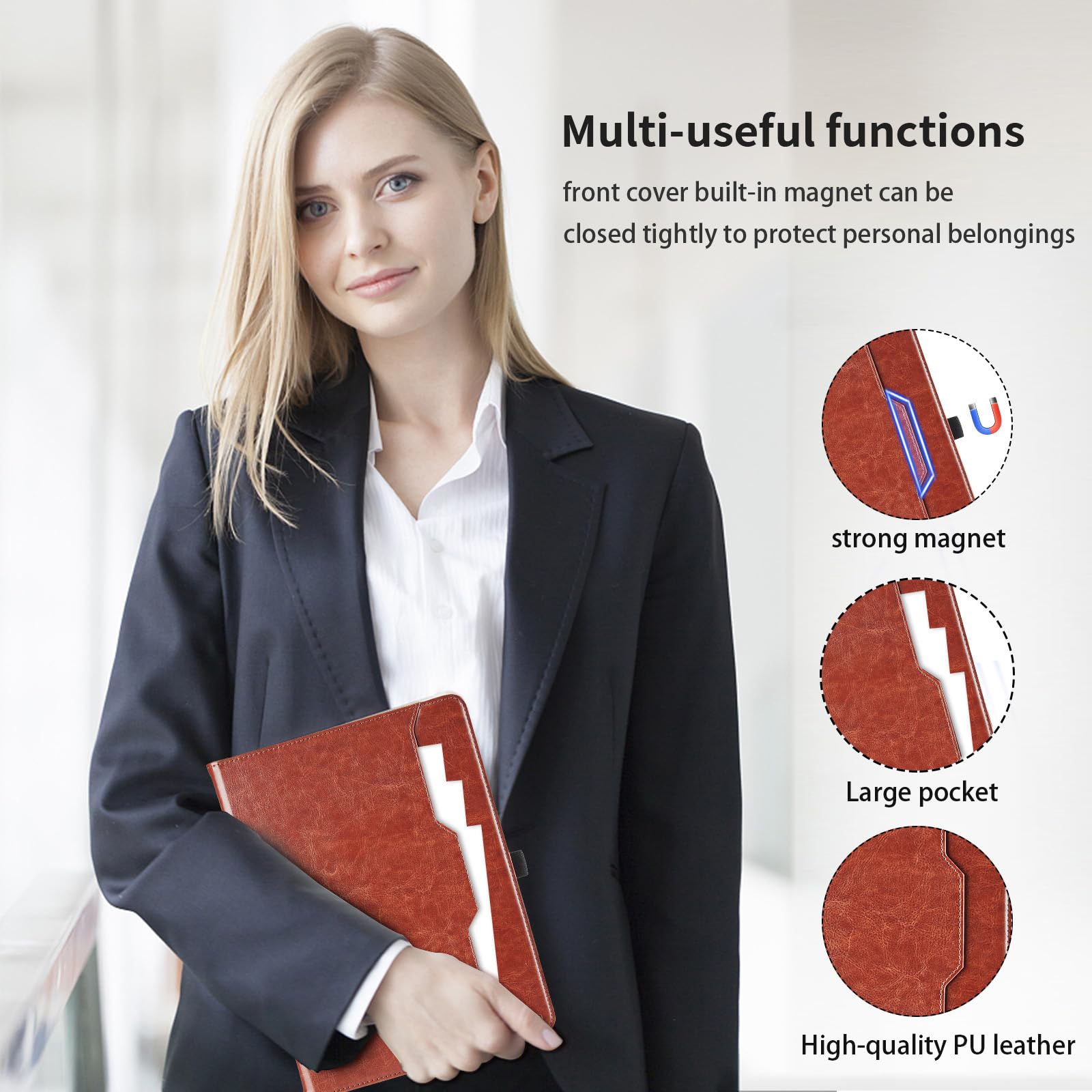 Funda para Samsung Galaxy Tab S11 Ultra 14.6 Pulgadas 2025 SM-X930/SM-X936B/SM-X936N PU Leather Ángulos Ajustables Tablet Case Incorporado para S Pen con Bolsillo y Supporto Funzione - Marrón