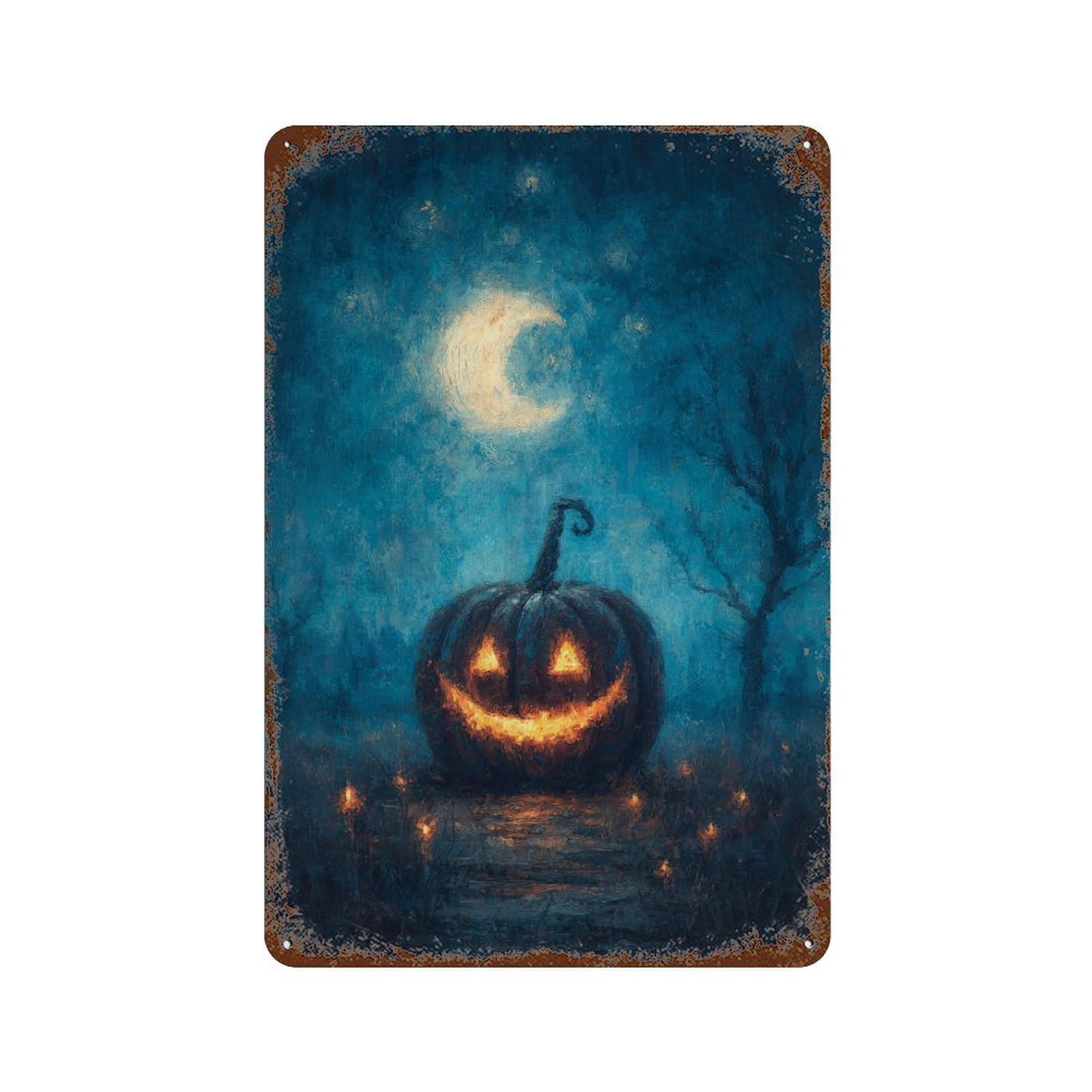 Halloween Pumpkin Pathway Distressed Metal Wall Sign 11.8"x7.9", Rustic Home Decor for Living Room, Hallway And Home Decor
