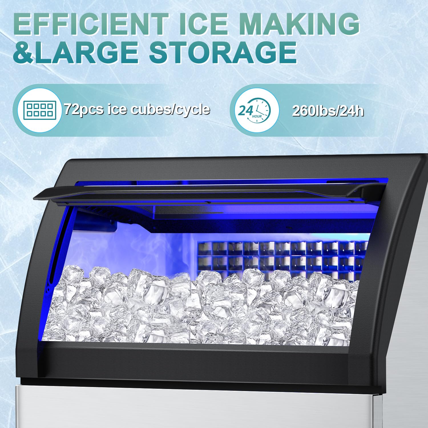 Commercial Ice Maker 260lbs/24h, Ice Machine 72pcs Ice Cubes, Undercounter Ice Maker Machine With Water Line And Filter, 35 Lbs Storage Ice Bin, Stainless Steel Ice Maker For Home,Shop,Bar on Fridge.com - View 4