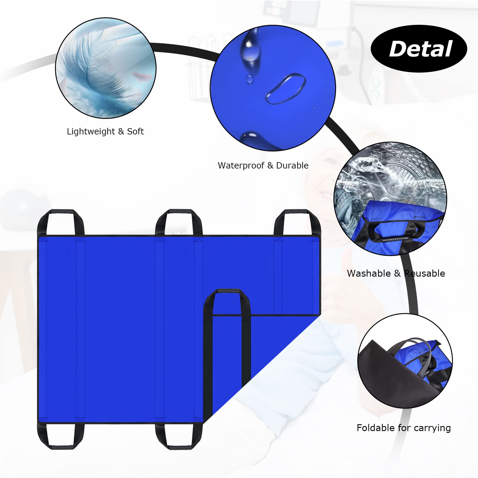 LOSCHEN Tappetino multiuso, impermeabile, riutilizzabile, per sollevare, ruotare, spostare e trasferire gli anziani, tessuto di nylon double face (blu, 100 x 147 cm)