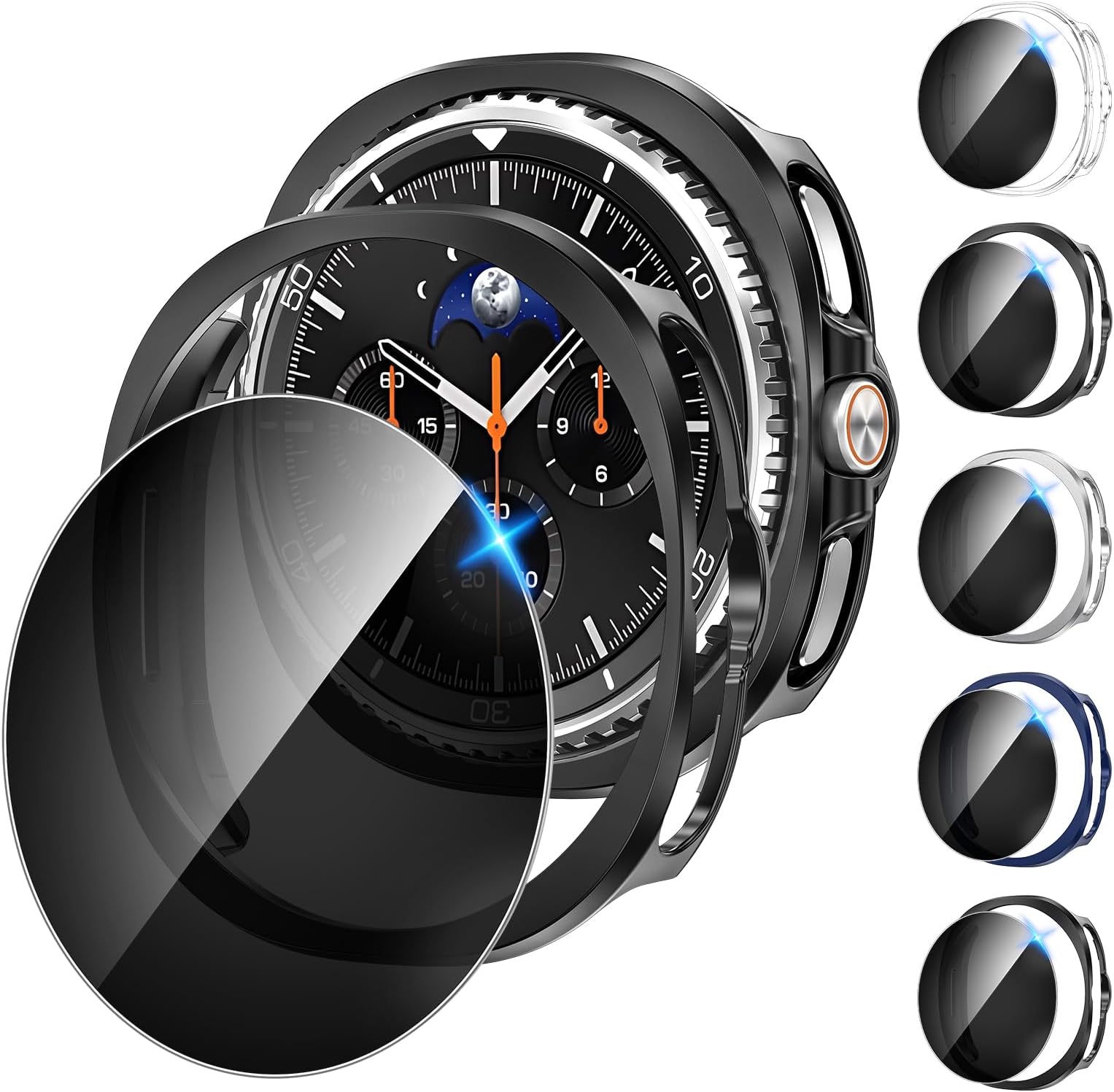 Tensea [5+5Pack for Samsung Galaxy Watch 8 Classic Screen Protector Case 46mm Accessories, Hard PC Bumper/HD Anti-Fog Tempered Glass Protective Film, Face Cover Set for Women Men