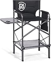EVERADVANCED Tall Directors Chair 30.7" Seat Height 350lbs Capacity with Side Table - Makeup Artist Elderly Camping Black