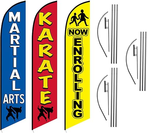 Miniatura 1 de Martial Arts Karate Now Inroll Pack de 3 kits de bandera de plumas publicitarias con picos de tierra