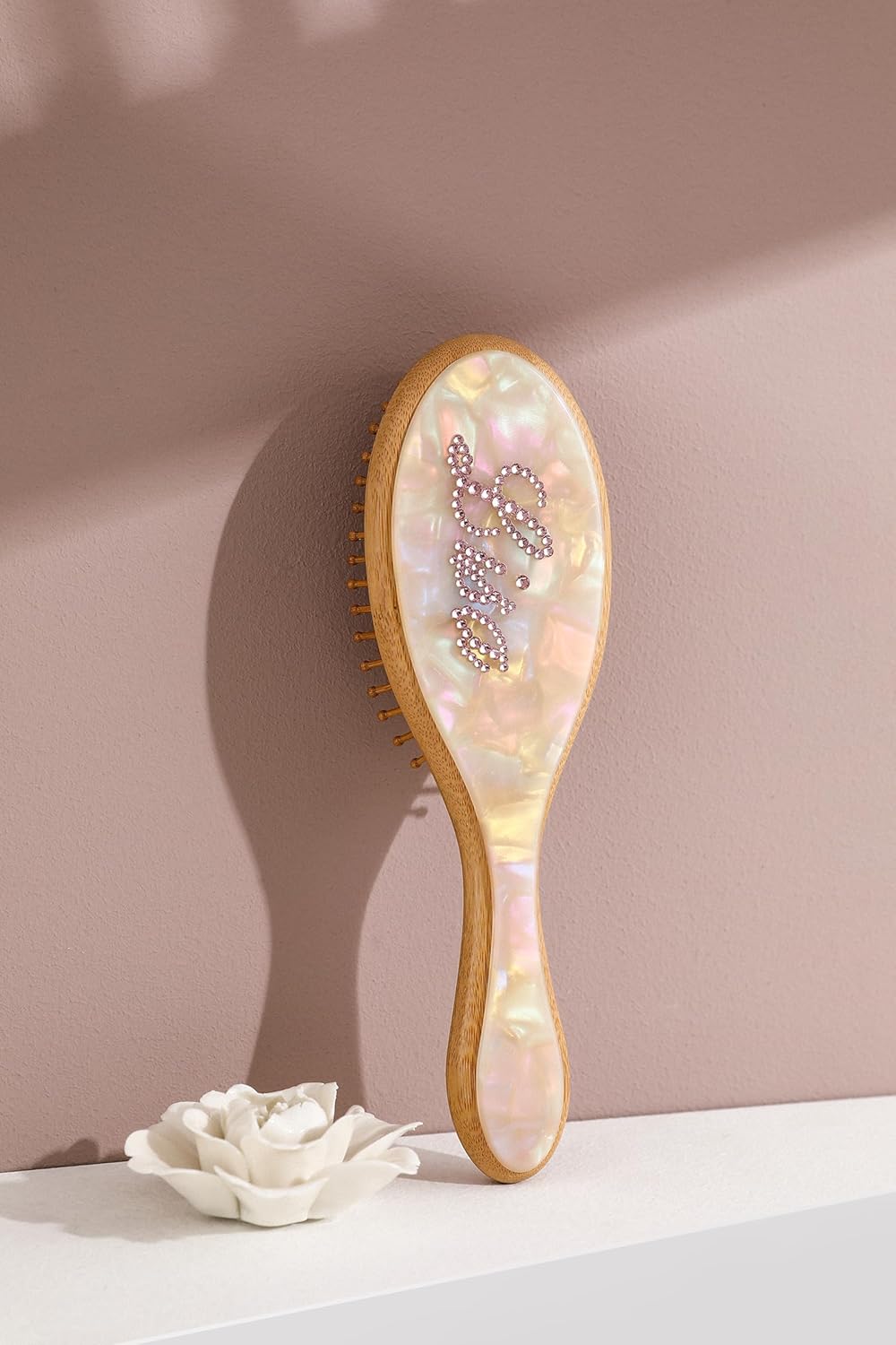 Custom Hair Brush Personalized Rhinestone Name Handmade Rhinestones Hairbrush | Natural Wooden Bamboo Brush Suit For All Hair Types
