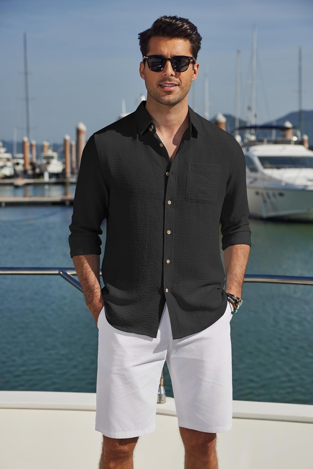 COOFANDY Men's Long Sleeve Button Down Shirt Casual Untucked Shirts Summer Beach Wedding Linen Textured Shirts - Image 7