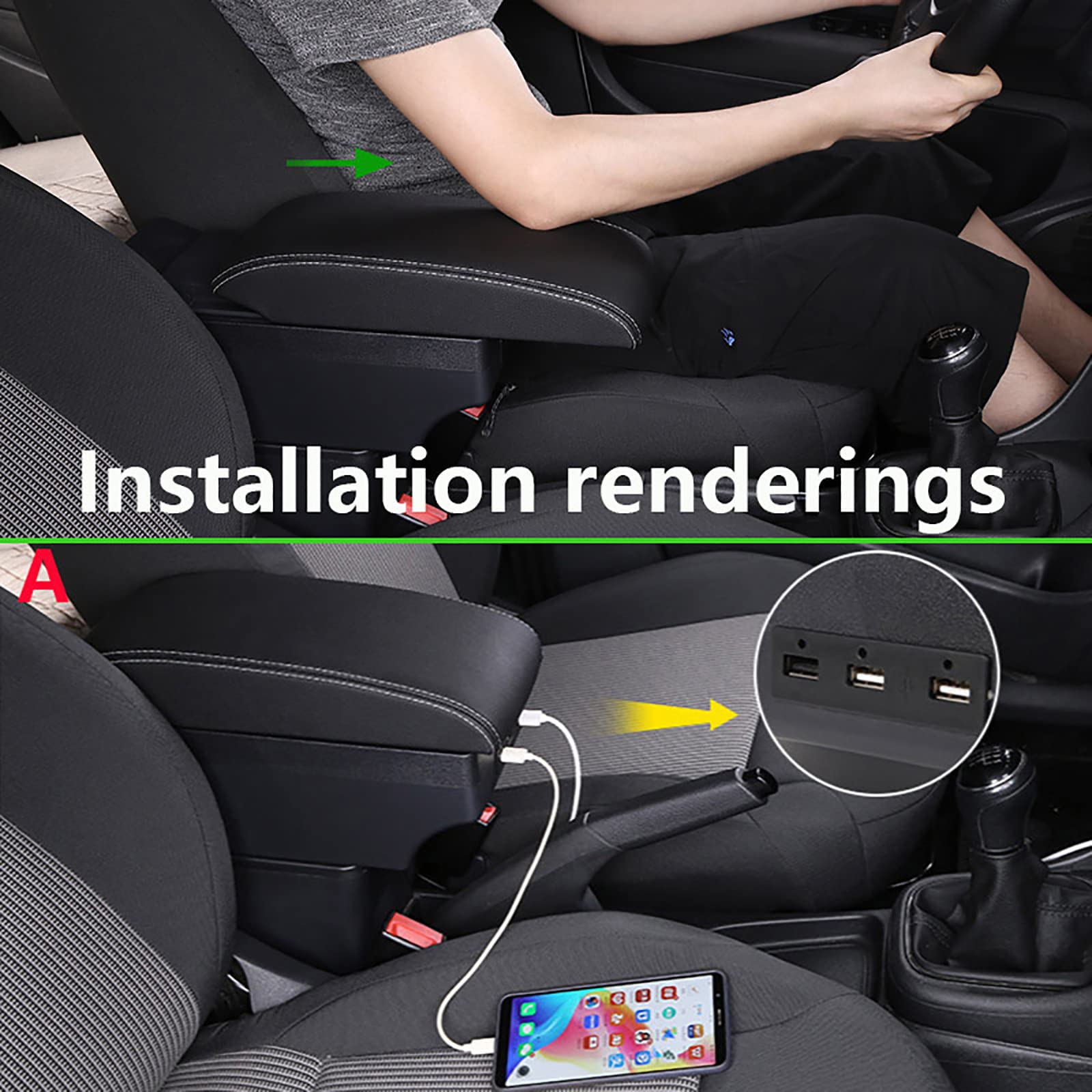 Akcesoria, dla Hyundai I20 Schowek w podłokietniku Akcesoria samochodowe Części wewnętrzne Szczegóły Centrum części modernizacyjnych Prosta instalacja (Color : C1 Black red NO USB)