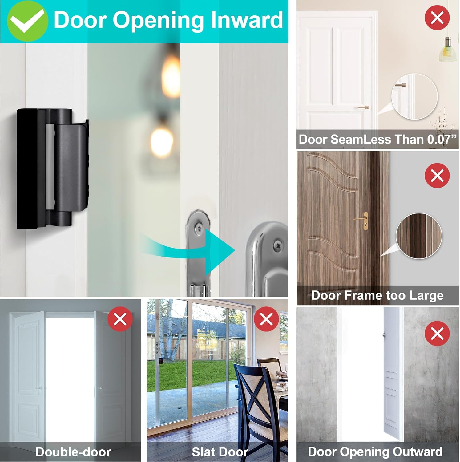 Heavy Duty Interior Door Lock, Strong Anti-Theft Guard Withstands 800 lbs Force, Kid Safe Reinforcement Latch for Front Entry