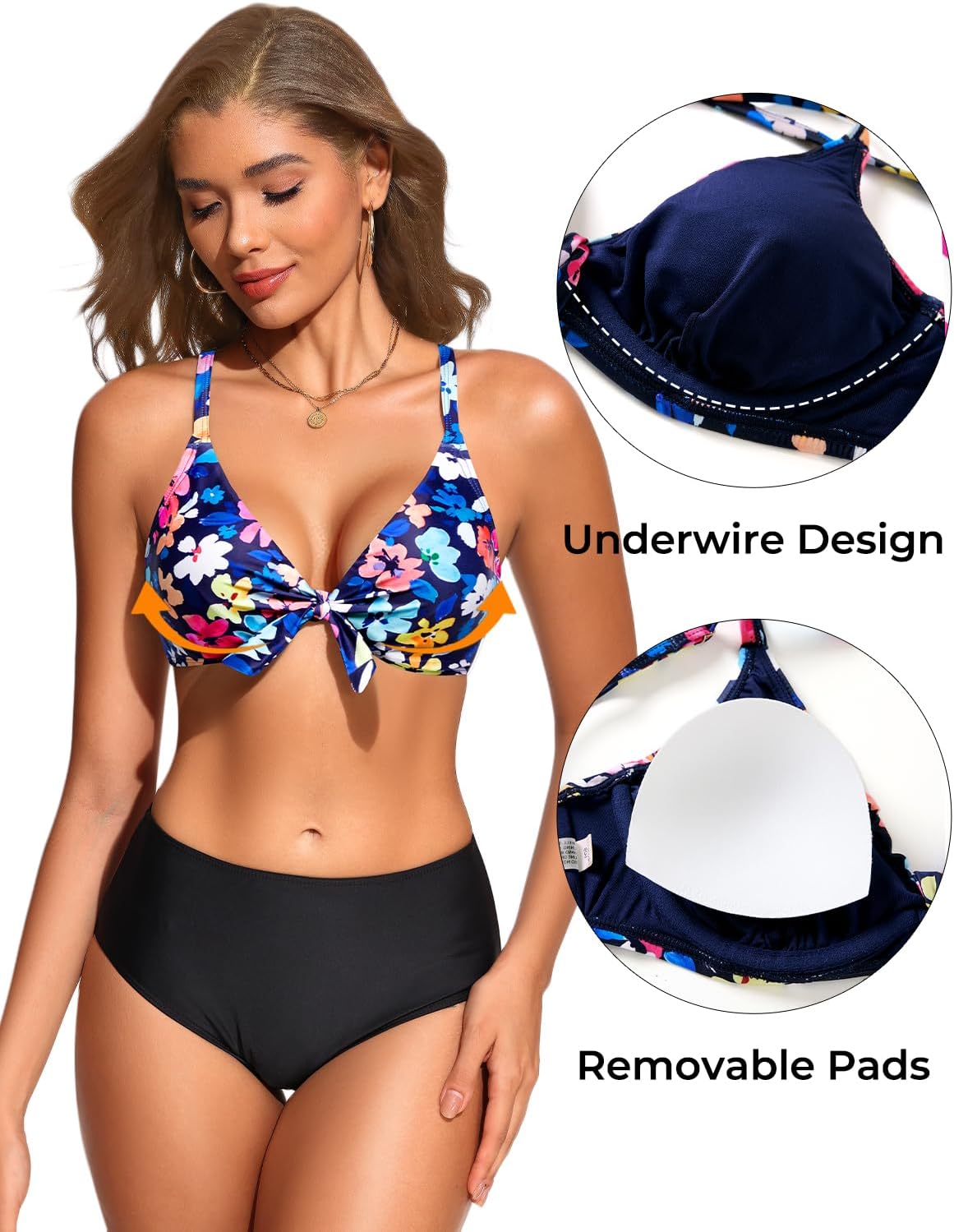 Women Underwire Bikini Top Only - Push Up Swimsuit Top Knot Front Criss Cross Bathing Suit Sexy Supportive - Image 4