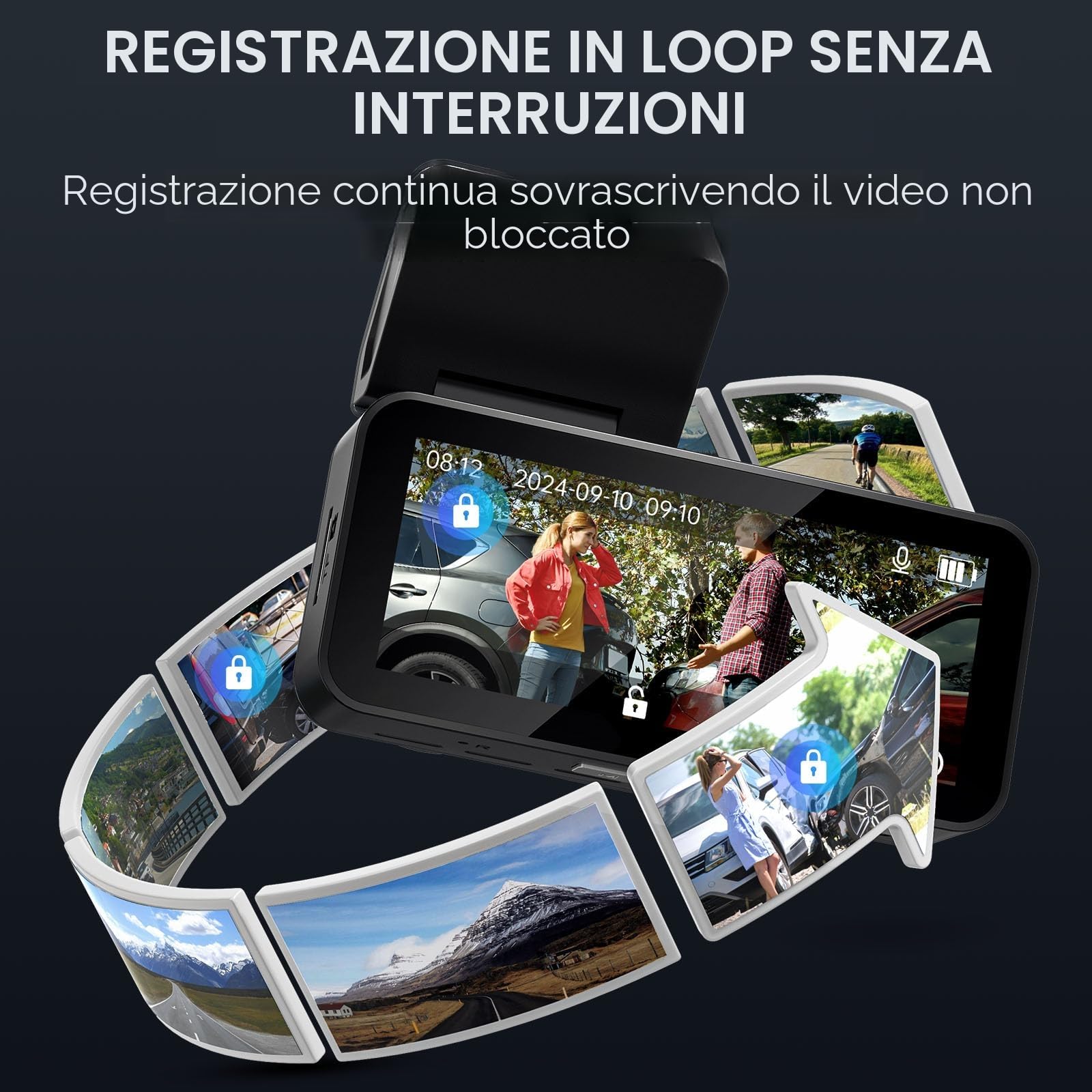 Dash Cam Auto 2.5K QHD 3.39 IPS con Scheda 64GB Gratis - Telecamera Anteriore e Posteriore, Doppia Lente,Visione Notturna 160°,Parcheggio 24H,G-Sensor | Accessori Auto per Sicurezza
