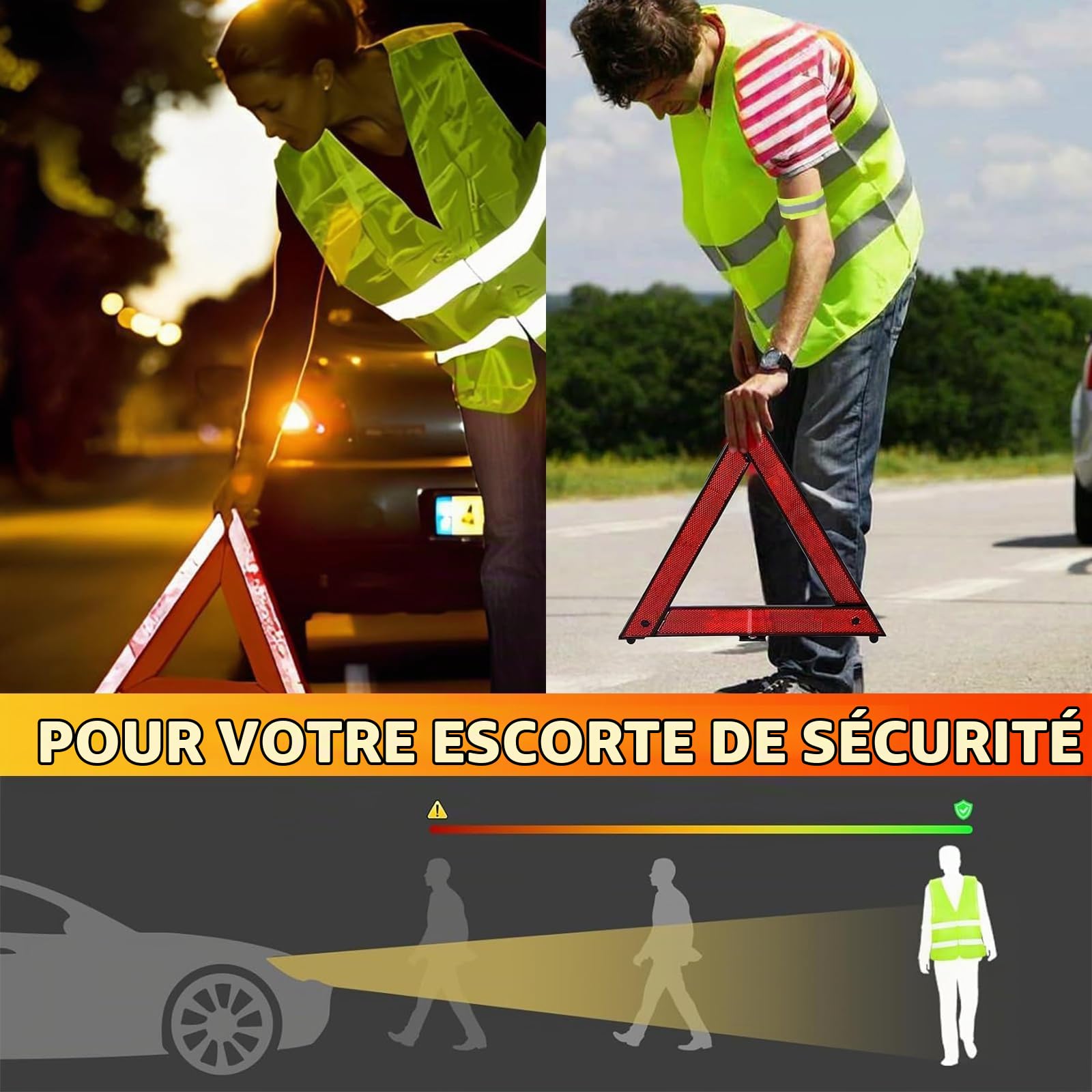 2 Pièces Triangle de Signalisation, 2 Pièces Gilet Jaune et Un Disque Bleu de Stationnement, Triangle et Gilet Jaune pour Voiture Kit de Sécurité Routière