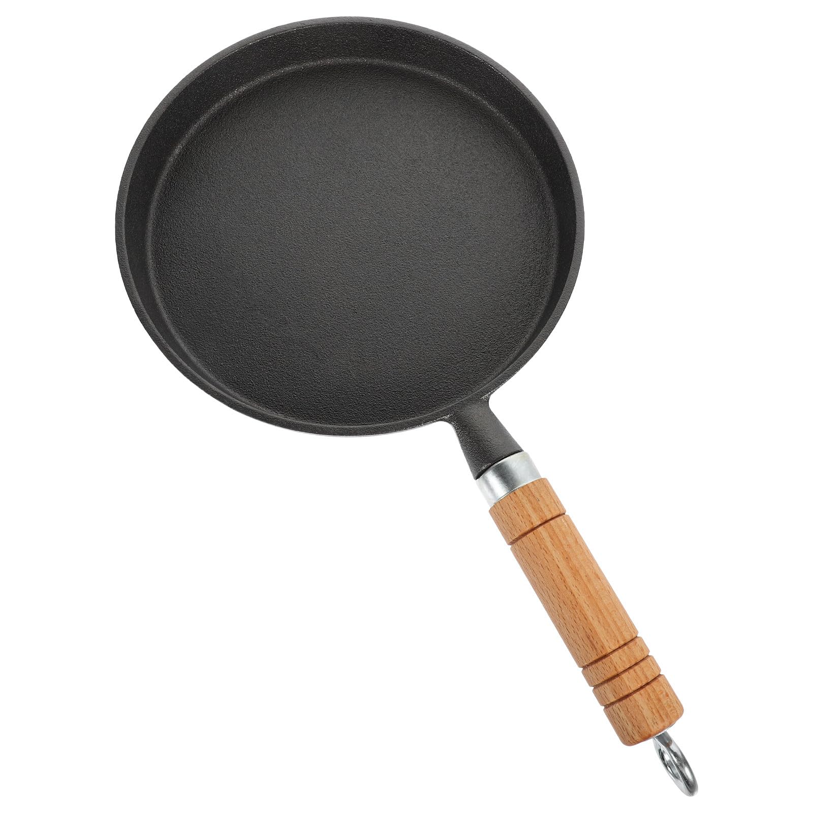 Poêle en fonte sans revêtement de 20 cm avec manche en bois robuste et durable
