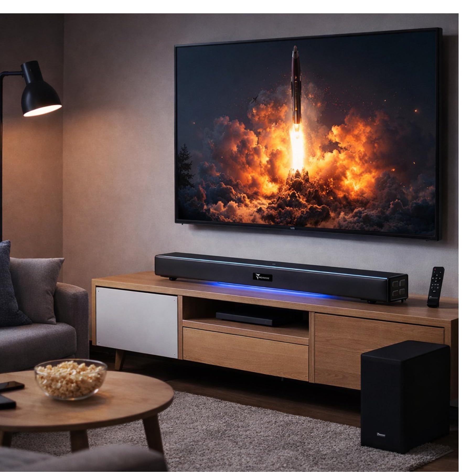 TECHMADE Barre de Son TV Bluetooth | Puissance maximale 120 W, Basses Profondes, Audio stéréo | Bluetooth, AUX, HDMI Arc, Optique (2.1)