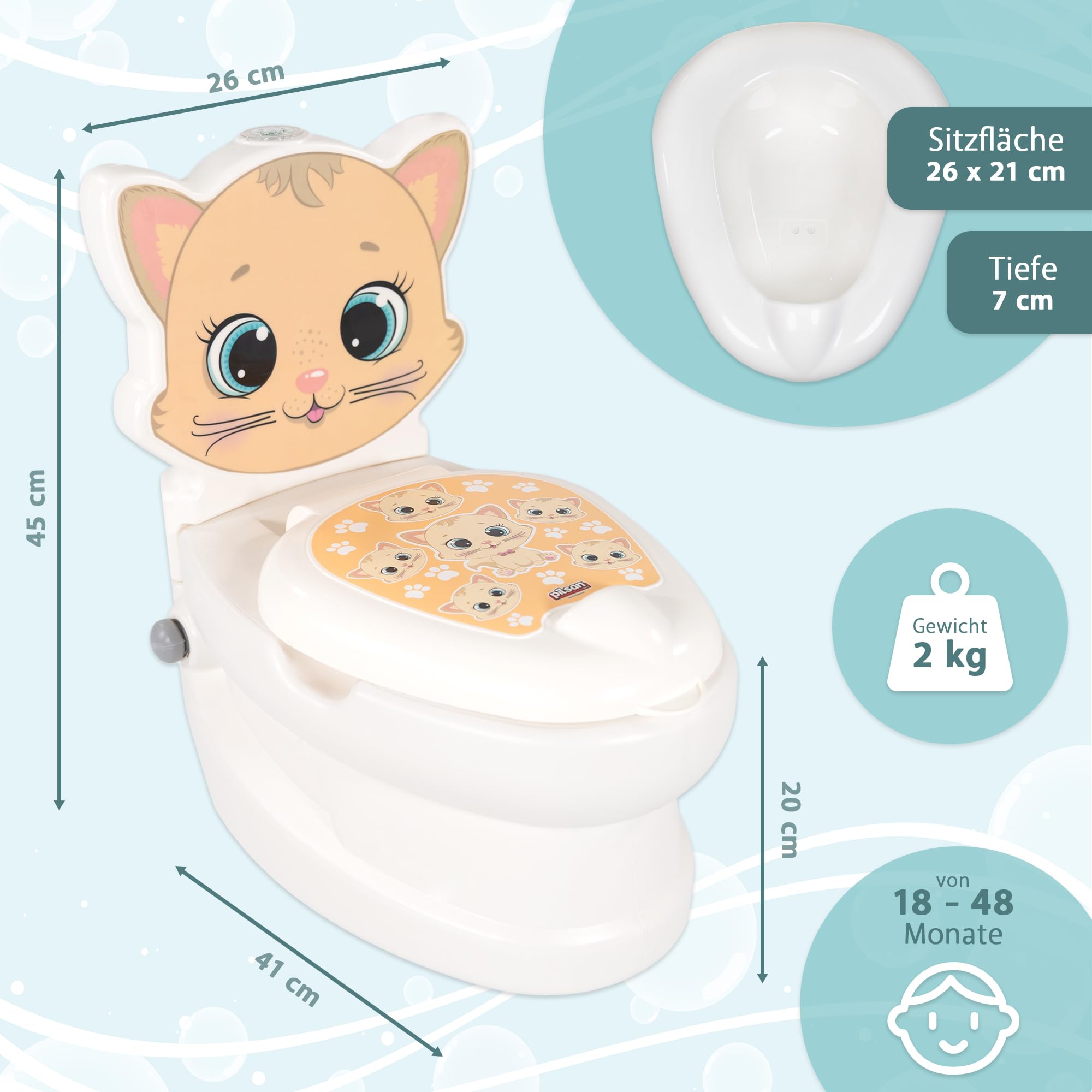 Lemodo Kindertöpfchen Töpfchen Kinder ab 18 Monate Kindertoilette Babytopf mit Spülgeräusch herausnehmbarer Innenbehälter rutschhemmender Boden Toilettenpapierhalter Töpfchentraining (Katze)