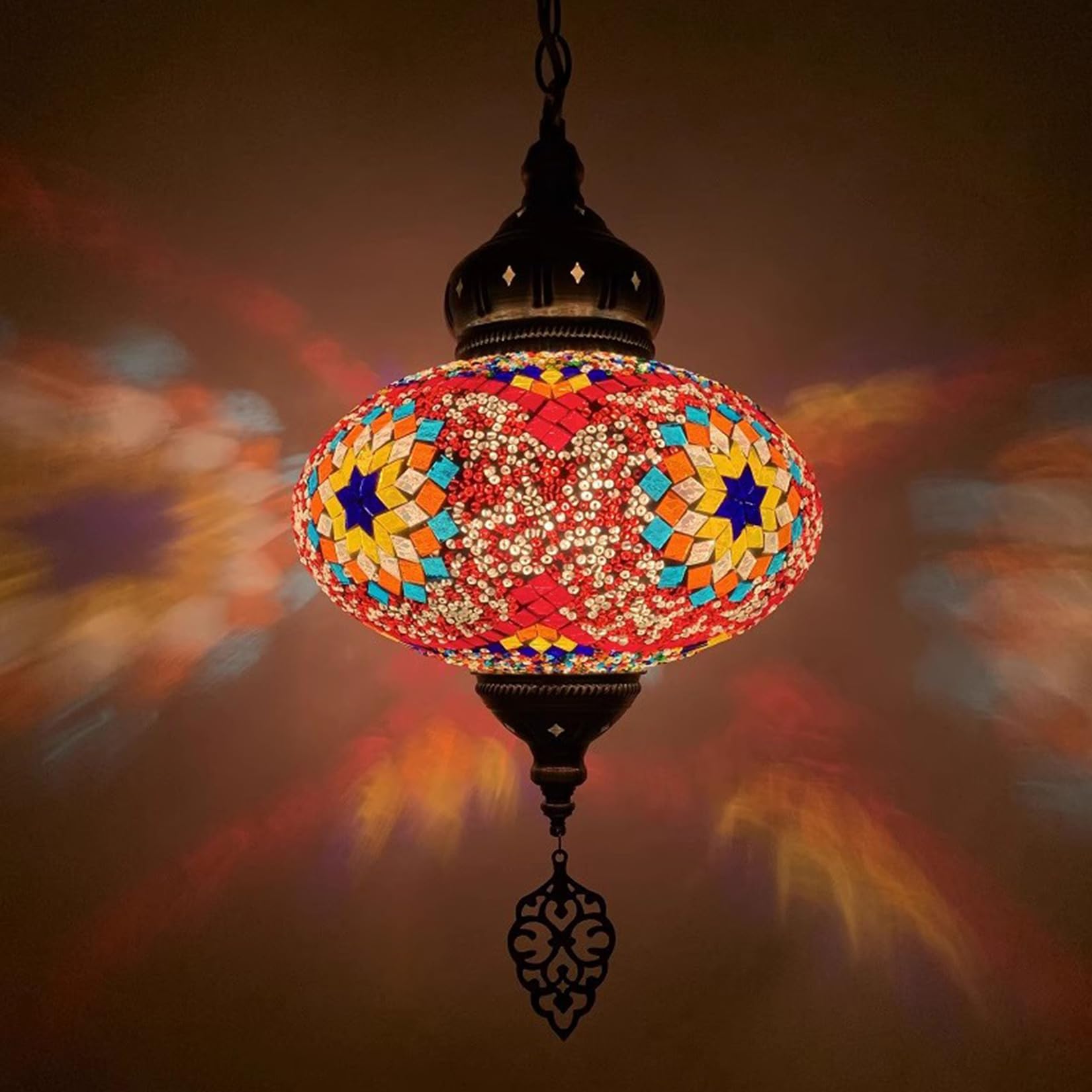 BOTOWI Turkish Moroccan Mosaic Hanging Pendant Ceiling Light 10" Globe Diameter Handcrafted Glass Lampshades, Vintage Tiffany Style, Mediterranean Bohemian Decor Ideal for Indoor Living Room,Yellow