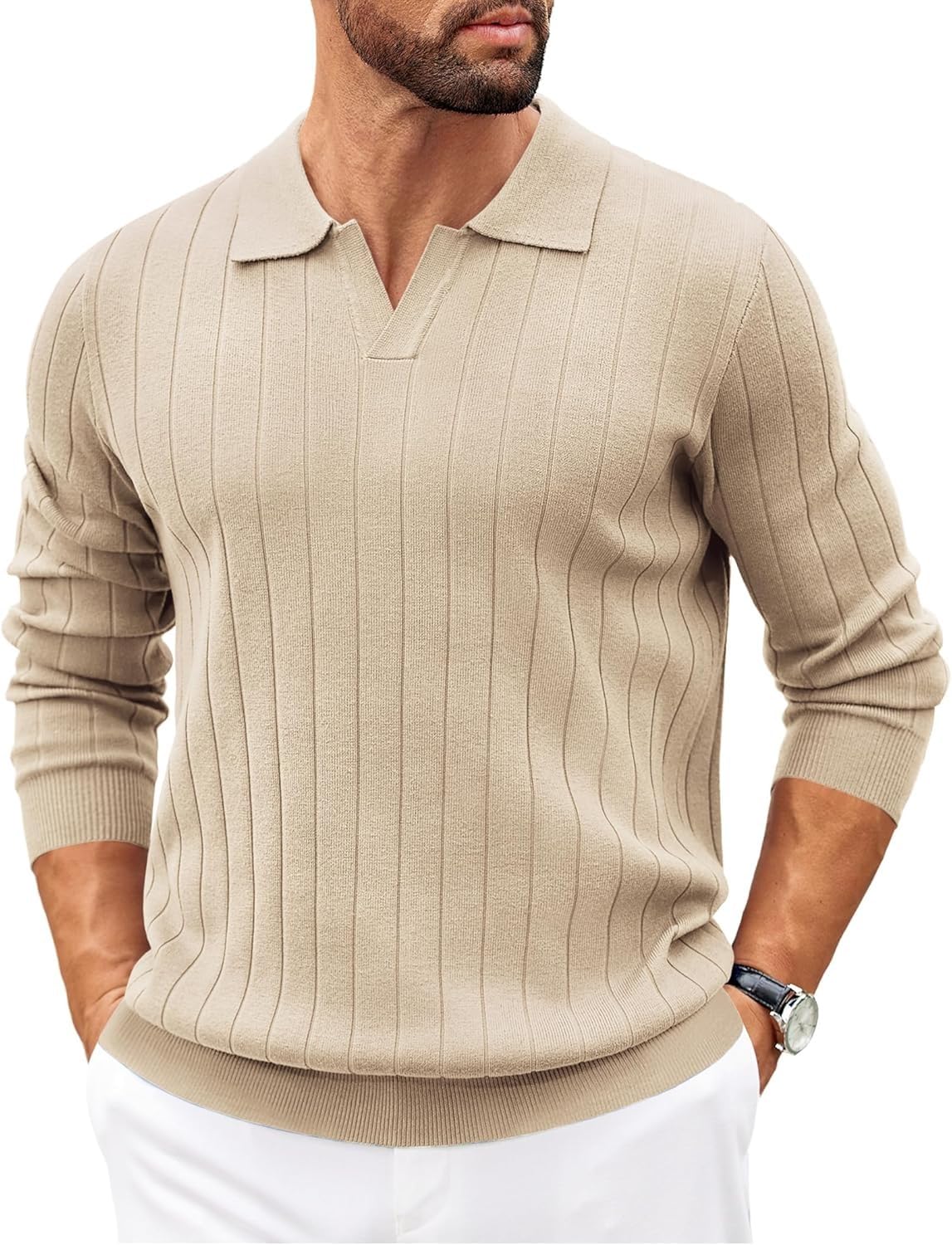 Men's Cotton Full Sleeve Collar Polo Sweater for Man Rib Knitted Sweaters for Men Winter Pullover Sweater for Men-image-31