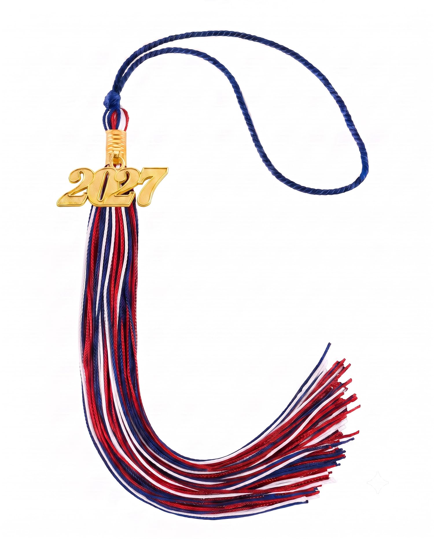 Graduation Tassel 2027 for Grad Cap,Blue White Red Tassel with Gold Charm