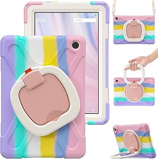 縦置き 横置き Fi re HD 第13世代ケース 360度回転 スタンド ファイアhd 10 2023年発売 タブレット カバー リング 持ち手付き 肩掛け 斜め掛け 頑丈 キッズ 子供 ショルダーストラップ ベルト ハンドル付き 衝撃吸収 (Fire HD10 2023, カラフルピンク)