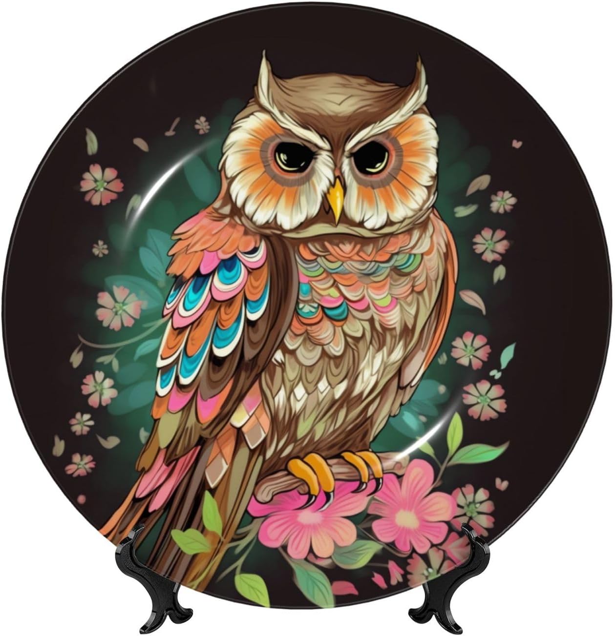 Bone China Decorative Plate Anime Owl Ceramic Dinner Plates with Display Stand Ceramic Ornaments Art Porcelain Plate for Home Office Wall Decor Collections Plate 6in