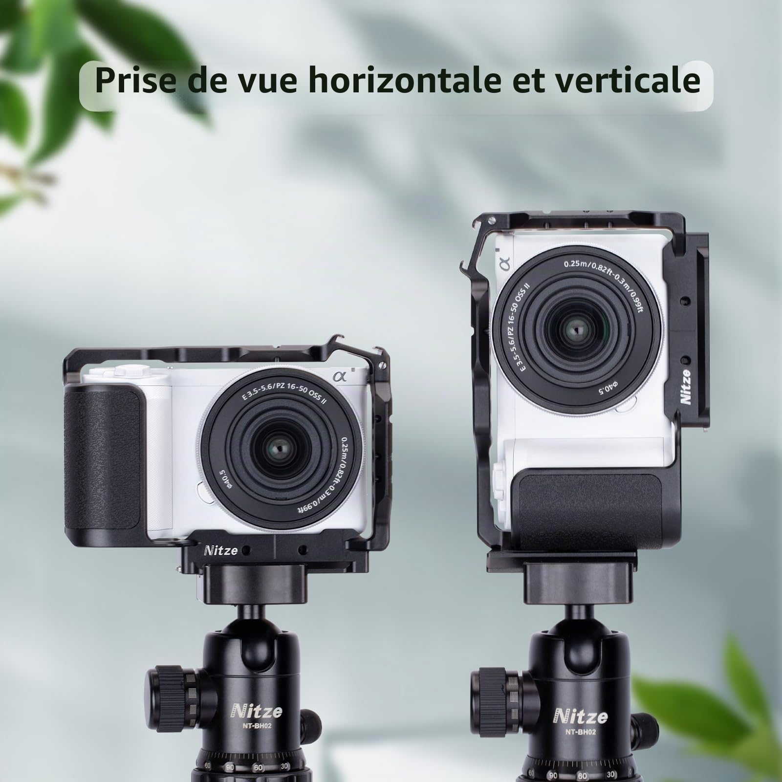 Nitze ZV-E10 II Cage pour Caméra Sony ZV-E10 II, avec 2 Rails NATO Intégrés, Cold Shoe Intégré, Poignée Ergonomique, Plaque de Fixation Rapide pour Arca-Swiss - T-S14A