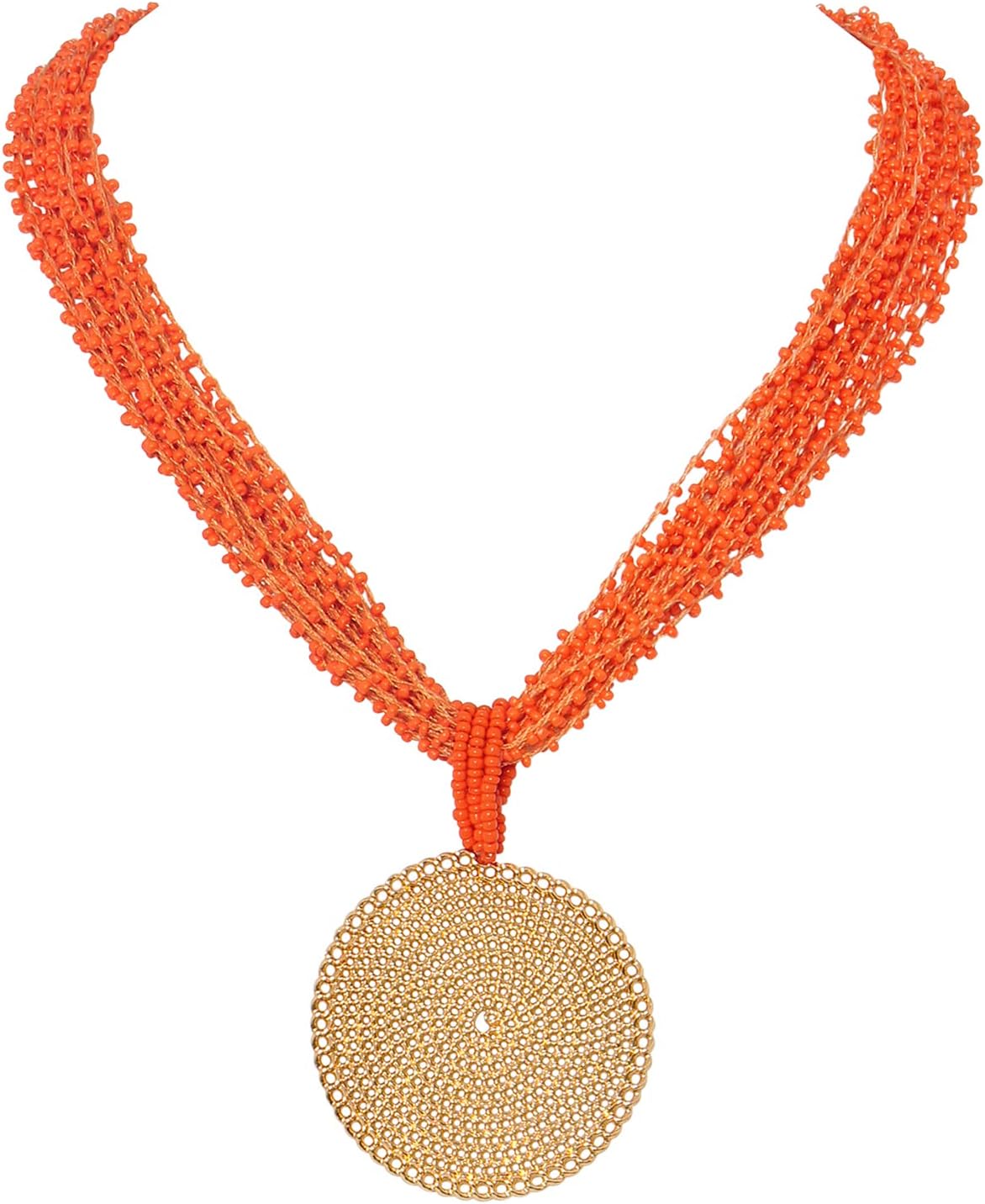 Bocar Statement Multi Layer Beaded Handmade Circle Pendant 20" Costume Necklace for Women