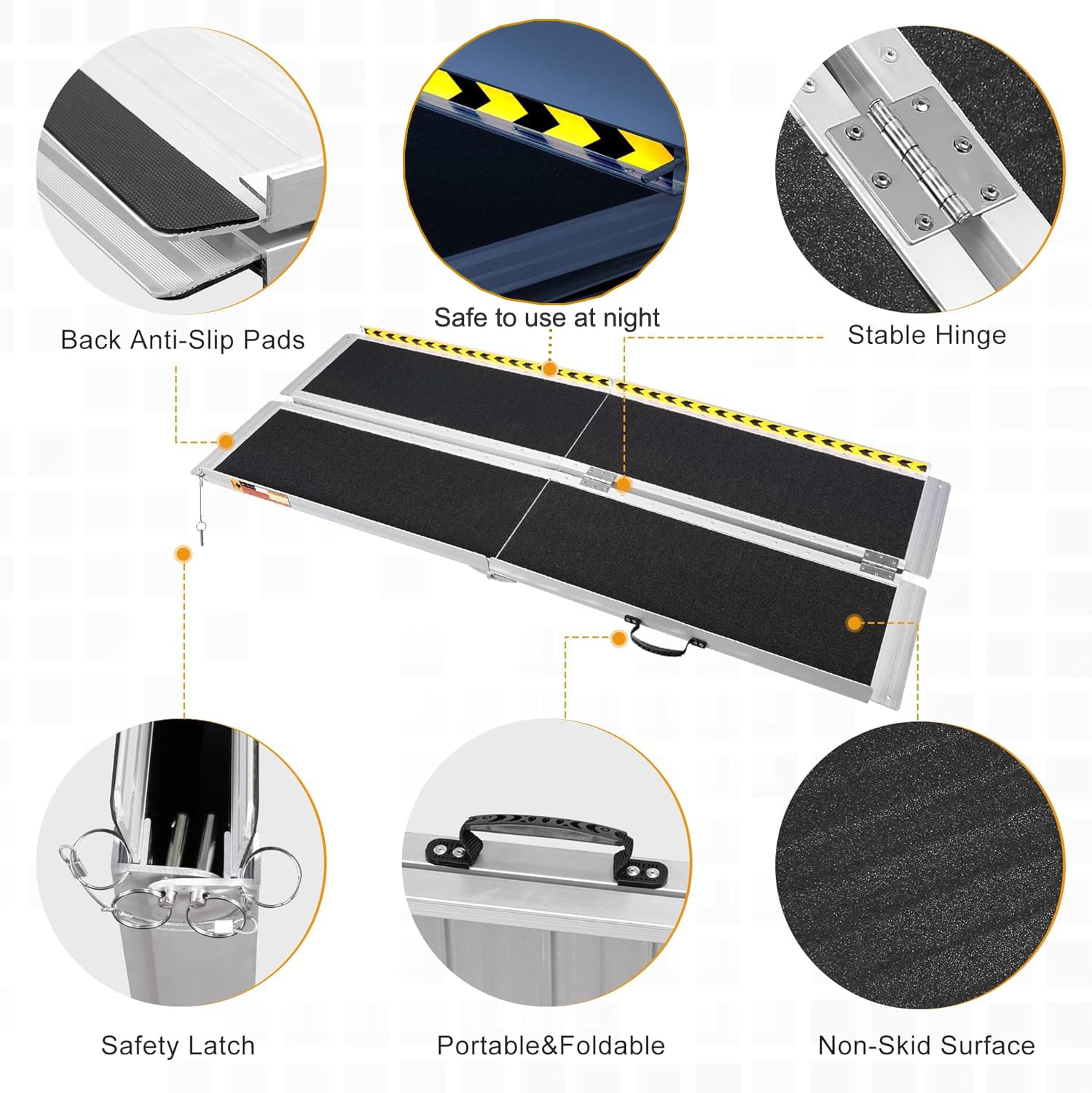 210cm x 73cm Rampas para Silla de Ruedas, Rampa Plegable para Minusválidos con Superficie Antideslizante, Capacidad de Carga de 400 kg