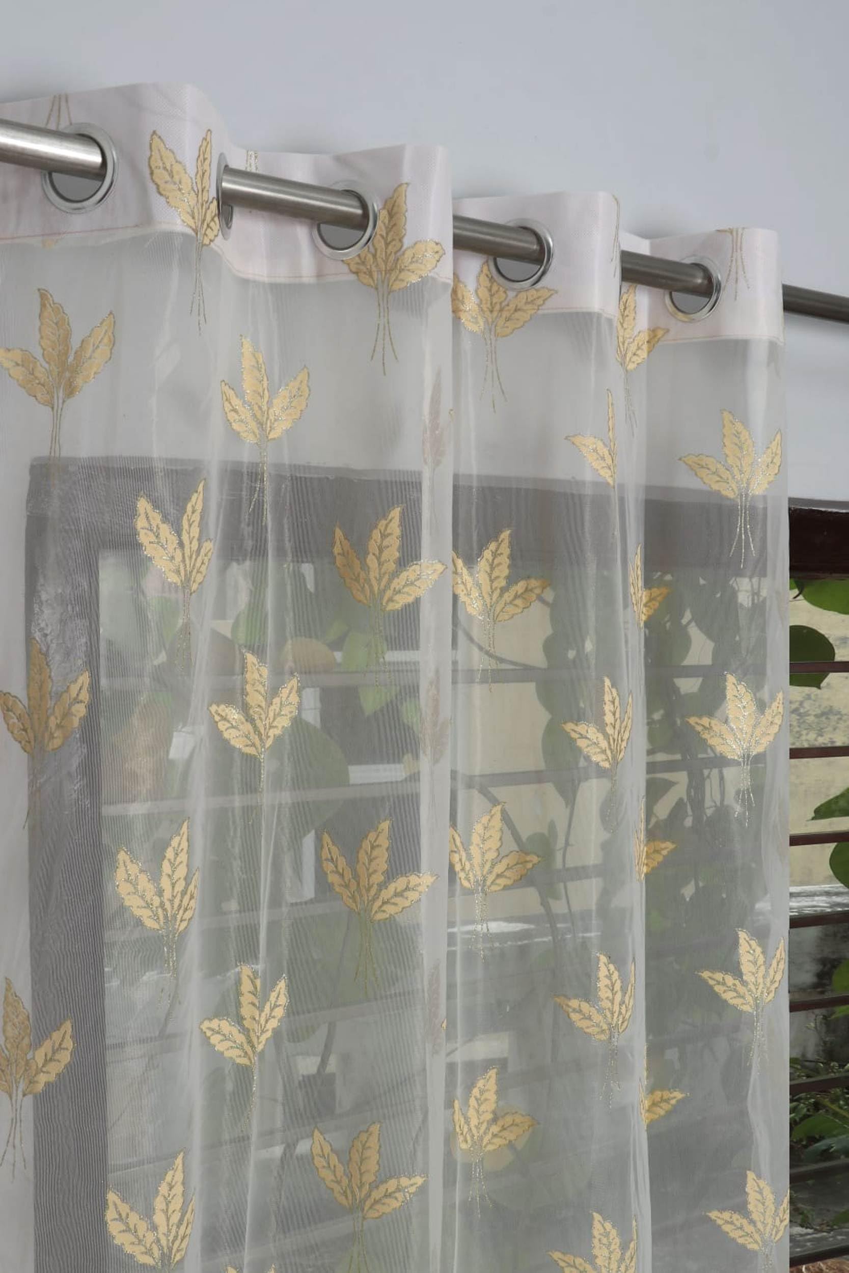 Galaxy Home Decor Premium Sheer Net Embroidery Curtain for Door 7 Feet | Transparent Net Fabric with Leaf Design | Pack of 1, Cream