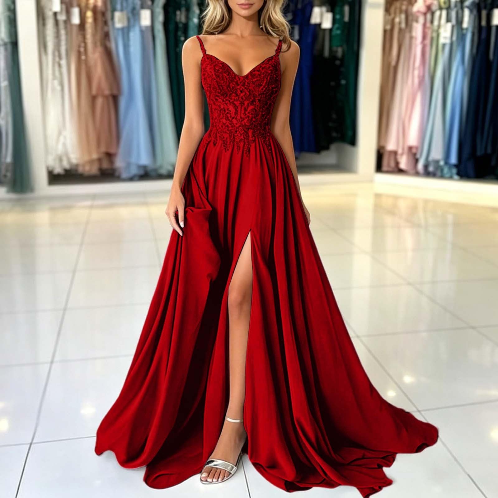 Vestido de noche largo para mujer, vestido de boda, maxi, de gasa, vestido de baile, cuello en V, apliques de encaje, corsé vestido de dama de honor, vestido de dama de honor, línea A, vestido de