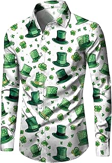 2025 - Camiseta de manga larga para hombre del Día de San Patricio, informal, impresión 3D, camisa hawaiana, camiseta blanca de manga corta para hombre