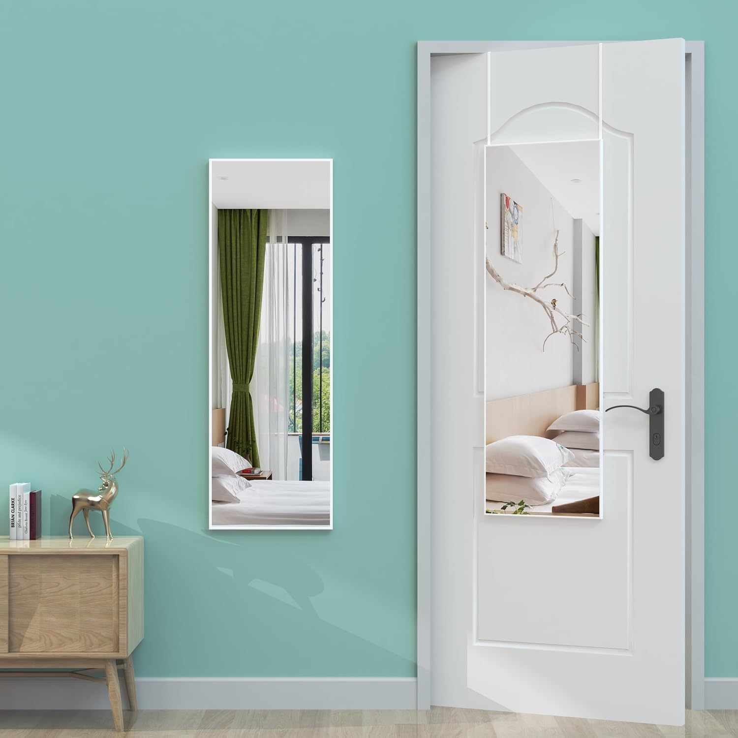 ANYHI Over Door Mirror, 106x35cm Full Length Mirror, Door Hanging Mirror with 2 Hooks, Wall