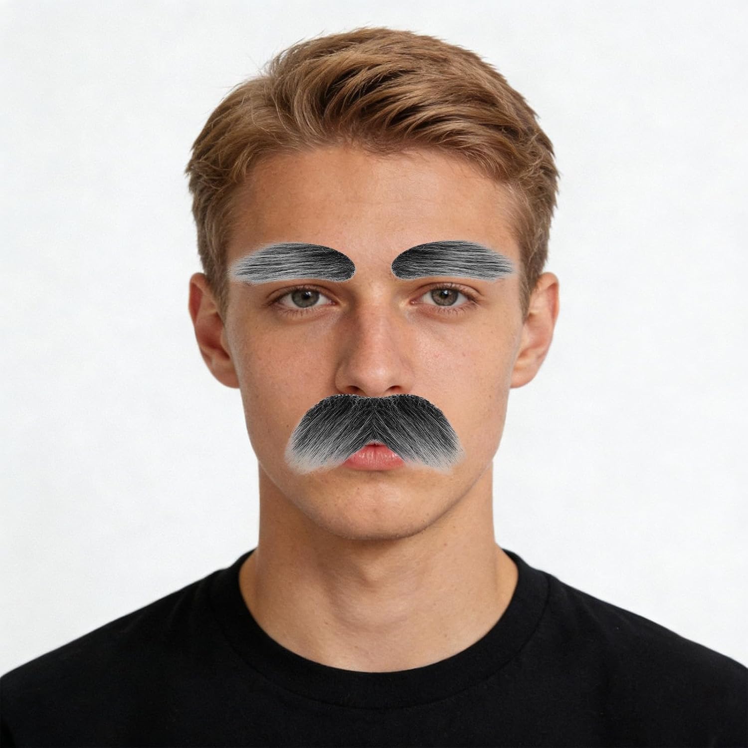 1 Set Old Man Mustache Eyebrows for 100 Days, Fake Beard Adults Self Adhesive Mustache and Eyebrows Set Cosplay Costume Accessories for Halloween Black