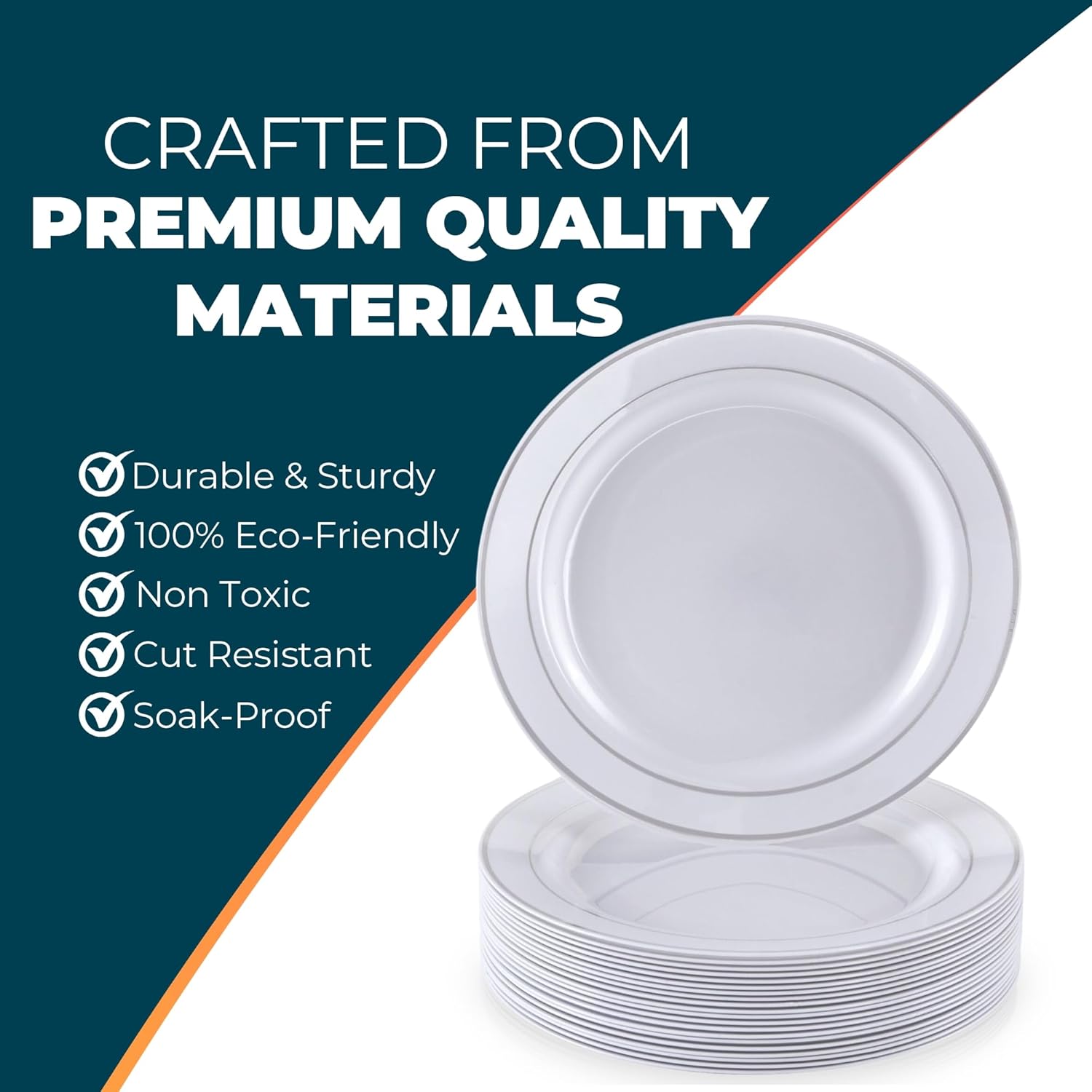 Glare Collection White/Silver Disposable Plastic Dessert Plates - 6" (Pack of 10) - Perfect for Weddings, Birthdays & Special Occasions - Image 5