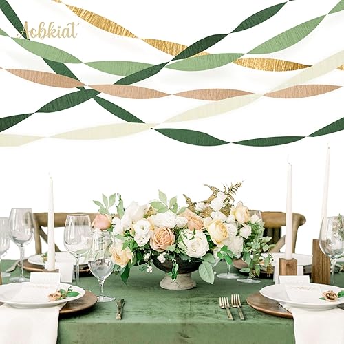 Miniatura 5 de AOBKIAT Decoraciones para fiesta de boda, 5 rollos de serpentinas de papel crepé color verde oliva y caqui para boda boho verde, cumpleaños