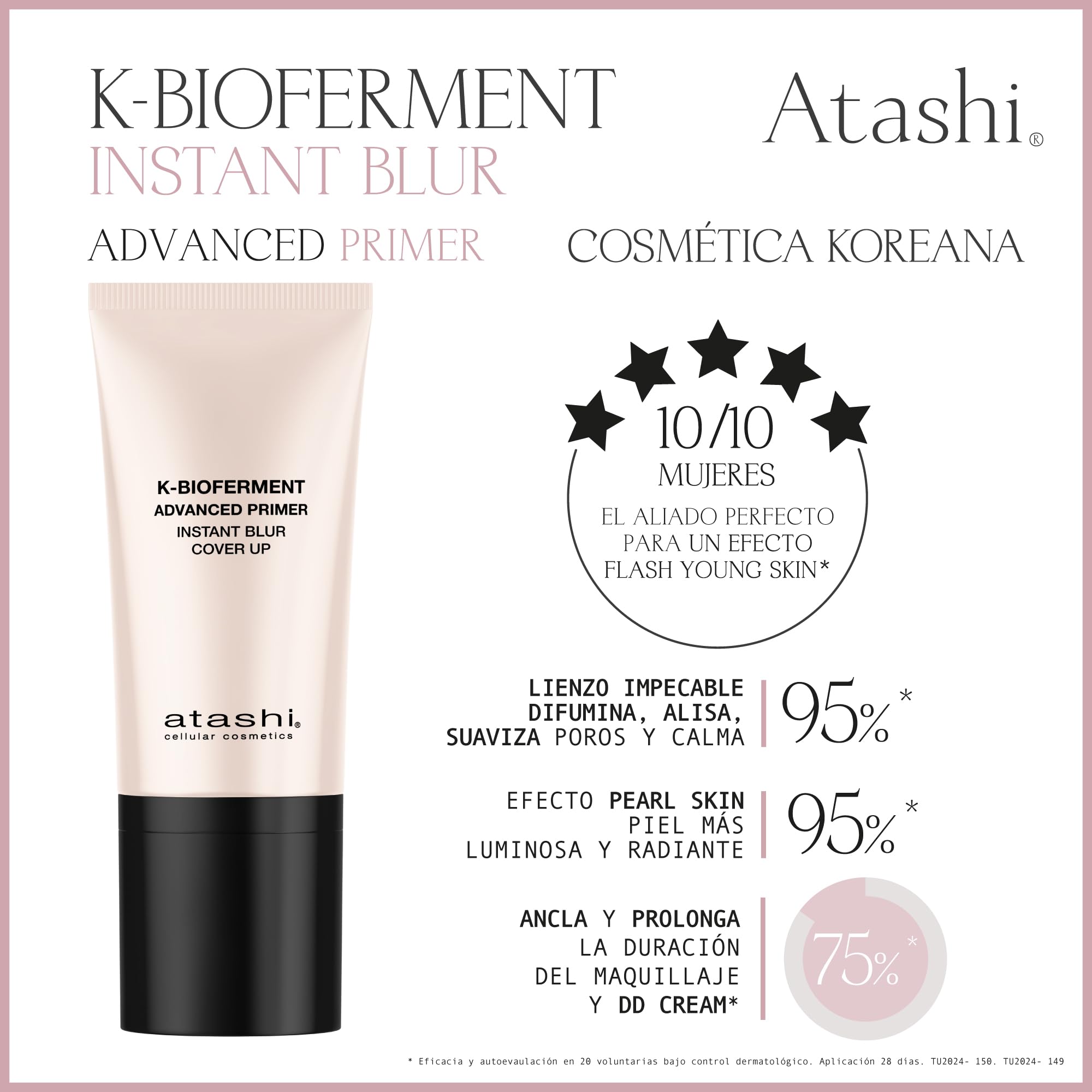 Atashi K-Bioferment Instant Blur | Advanced Primer Facial Antiedad | Piel Suave y Sedosa. Piel Joven al Instante | Cobertura Luxe | 50 ml