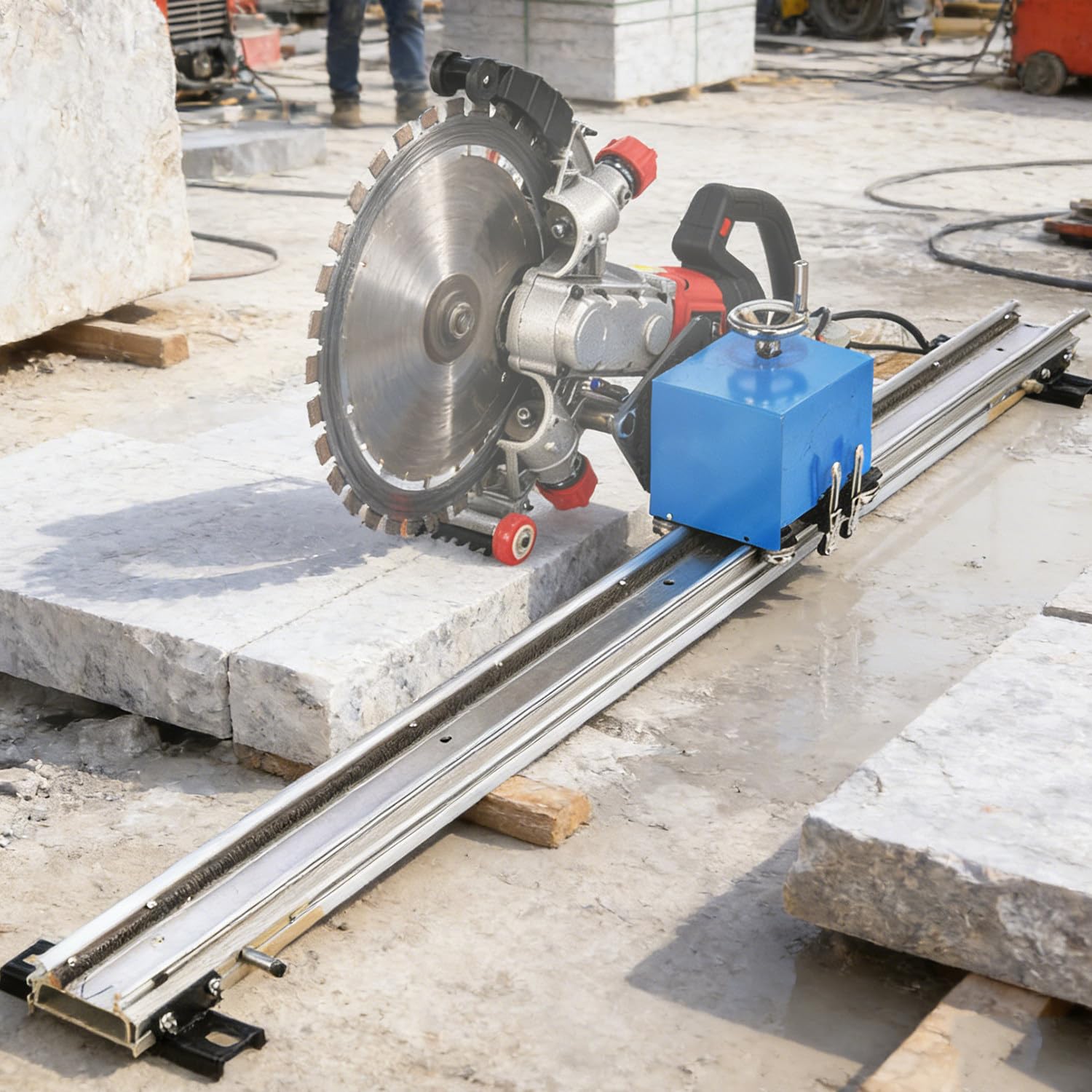 Qiang Rieles Guía Lineales de Aleación de Aluminio 70 mm para Sierra de Hormigón y Corte de Baldosas Cerámicas,con Soporte Automático de 1.5-3 m, Balancín Giratorio y Control Remoto 2.5m