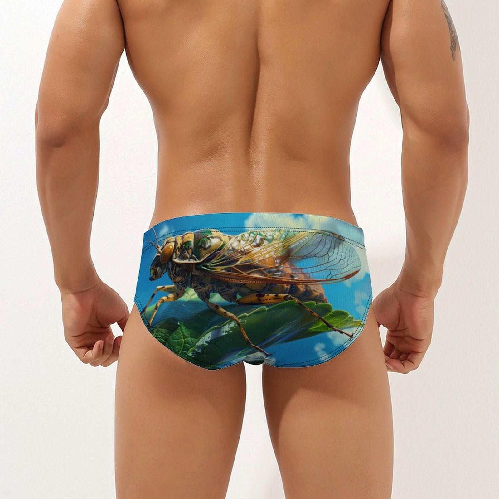 Cicada Green Stem Habitat Mens Swim Briefs Quick Dry Swim Trunk Bikini Underwear Swimsuit 2XL