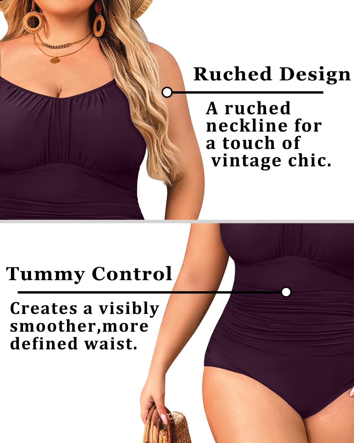 Aqua Eve Plus Size Swimsuit for Women Tummy Control One Piece Bathing Suit Vintage Swimwear