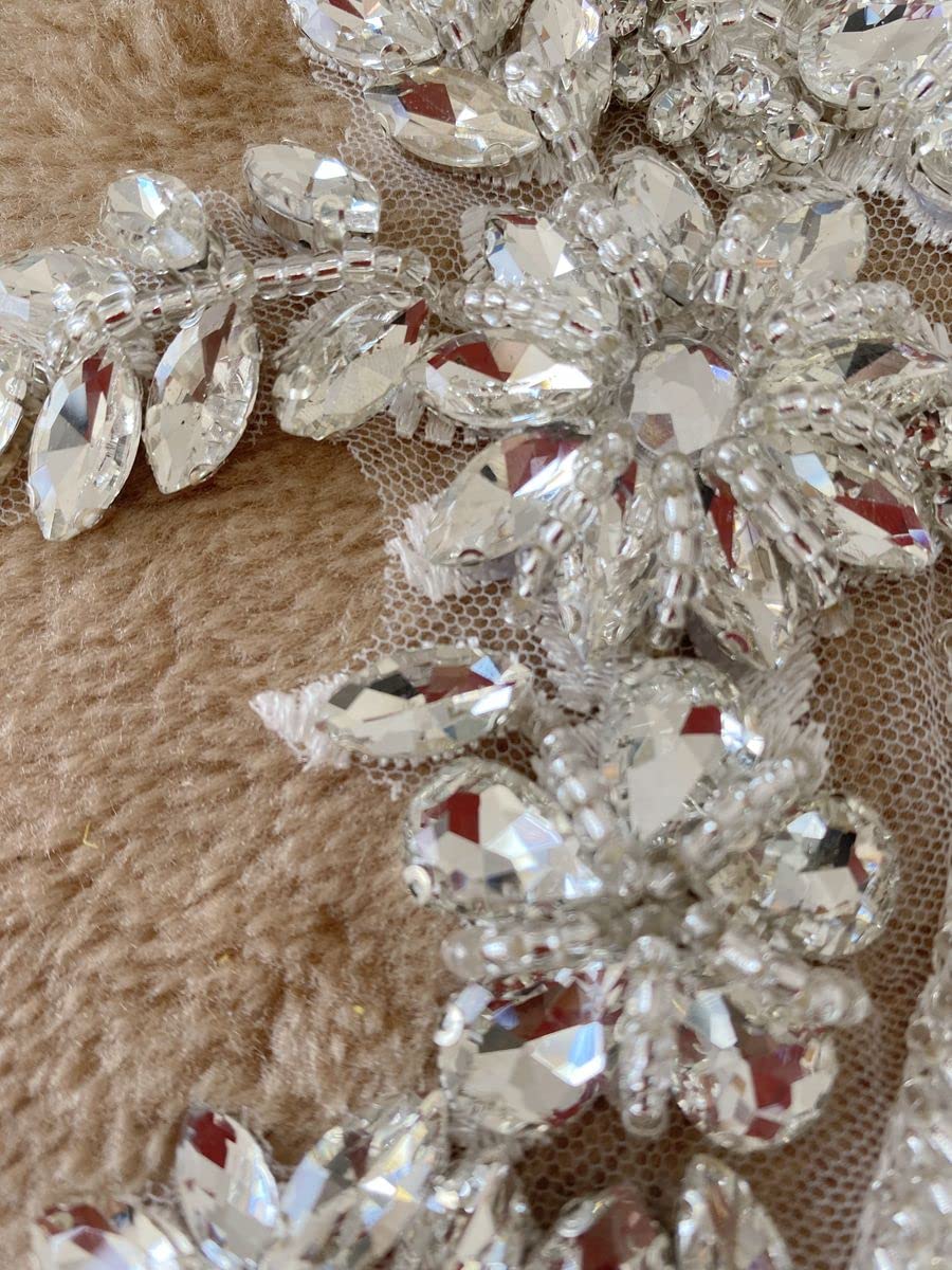 Apliques de encaje con diamantes de imitación para coser a mano, accesorios de decoración en forma de ala, parches de un par