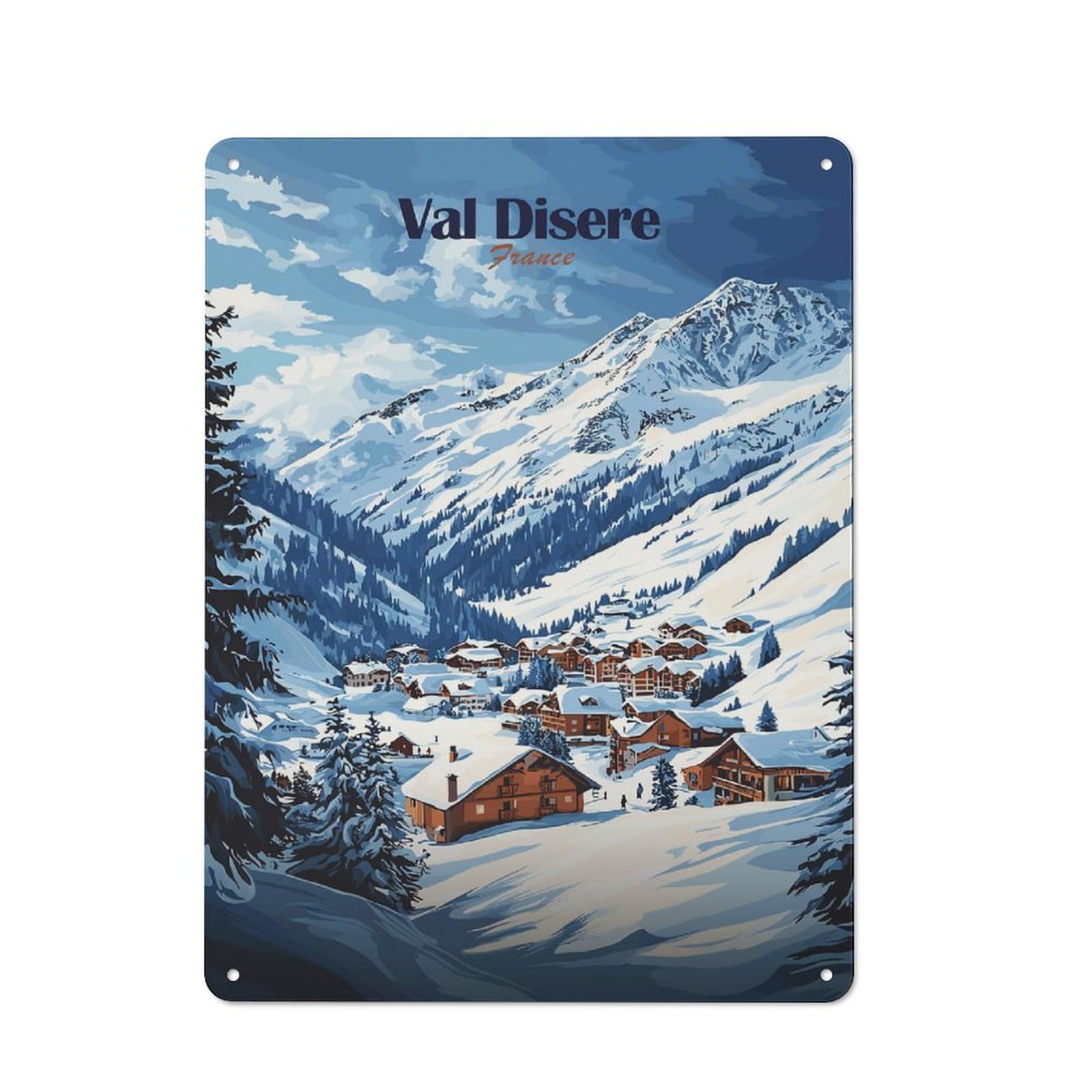 Junmoney Style-3 Tin Wall Plaque 40X30cm With Val Disere, France For Bar Or Restaurant, For Hospitality Decor Collectors