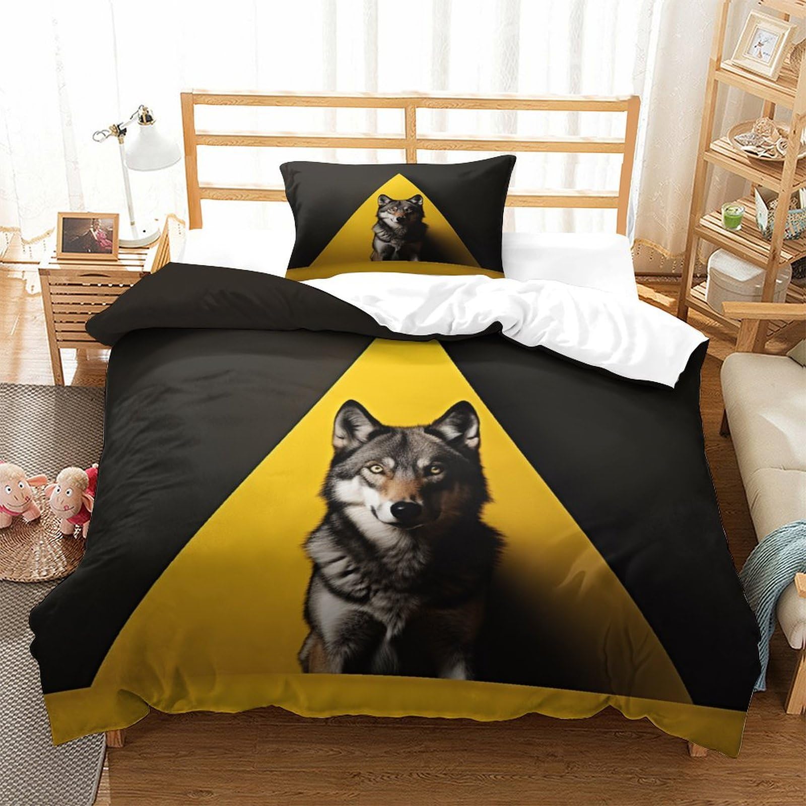P1S9U7W5Y 3D Printed Wolf Pattern Duvet Cover Set 3pcs Microfiber Wolf Bedding Set Single