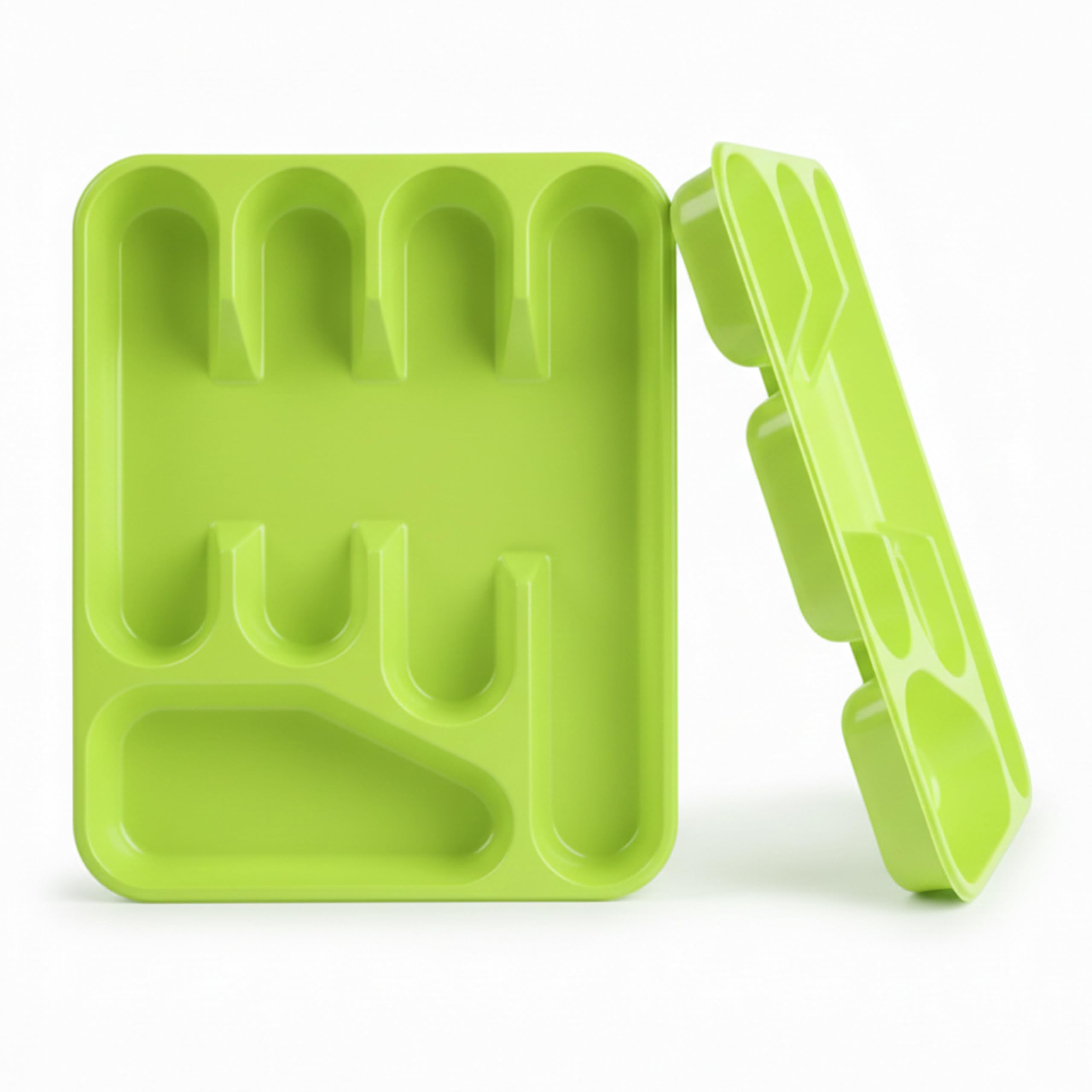 Ketayle Basic Tier Cutlery Tray Green - BPA-Free Plastic, Food Safe, Non-Slip Base, Perfect for Drawer Organization, Dimensions 27x33.5x4.5 cm, Durable and Easy to Clean