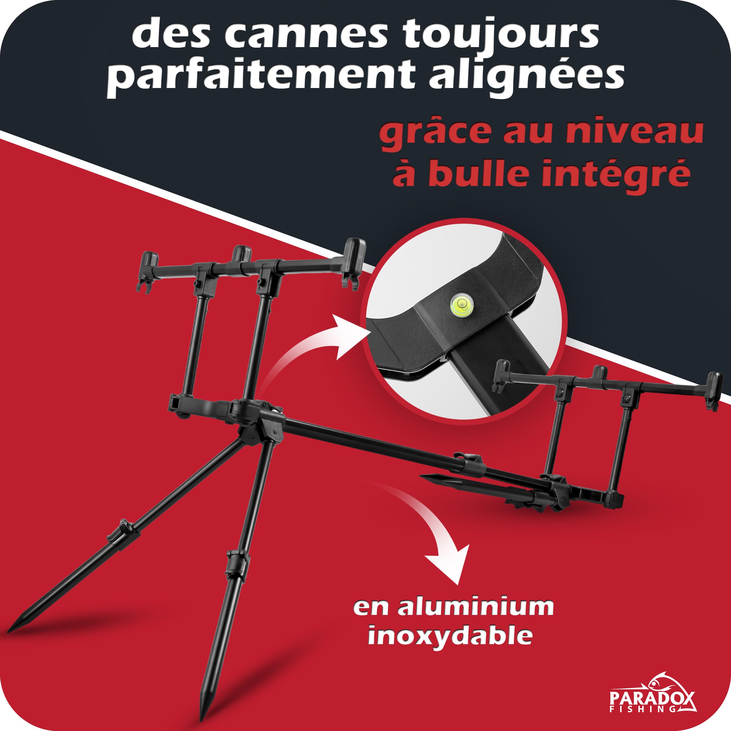 W.P.E Rod Pod de Pêche pour Carpe Support de Canne Réglable Rétractable Pliant Accessoires de Pêche