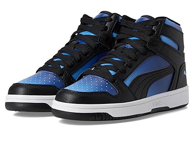 PUMA Kids Rebound Layup Mid (Big Kid) Kids Shoes Blazing Blue/Puma Black/Team Light Blue : 4 Big Kid M, Leather