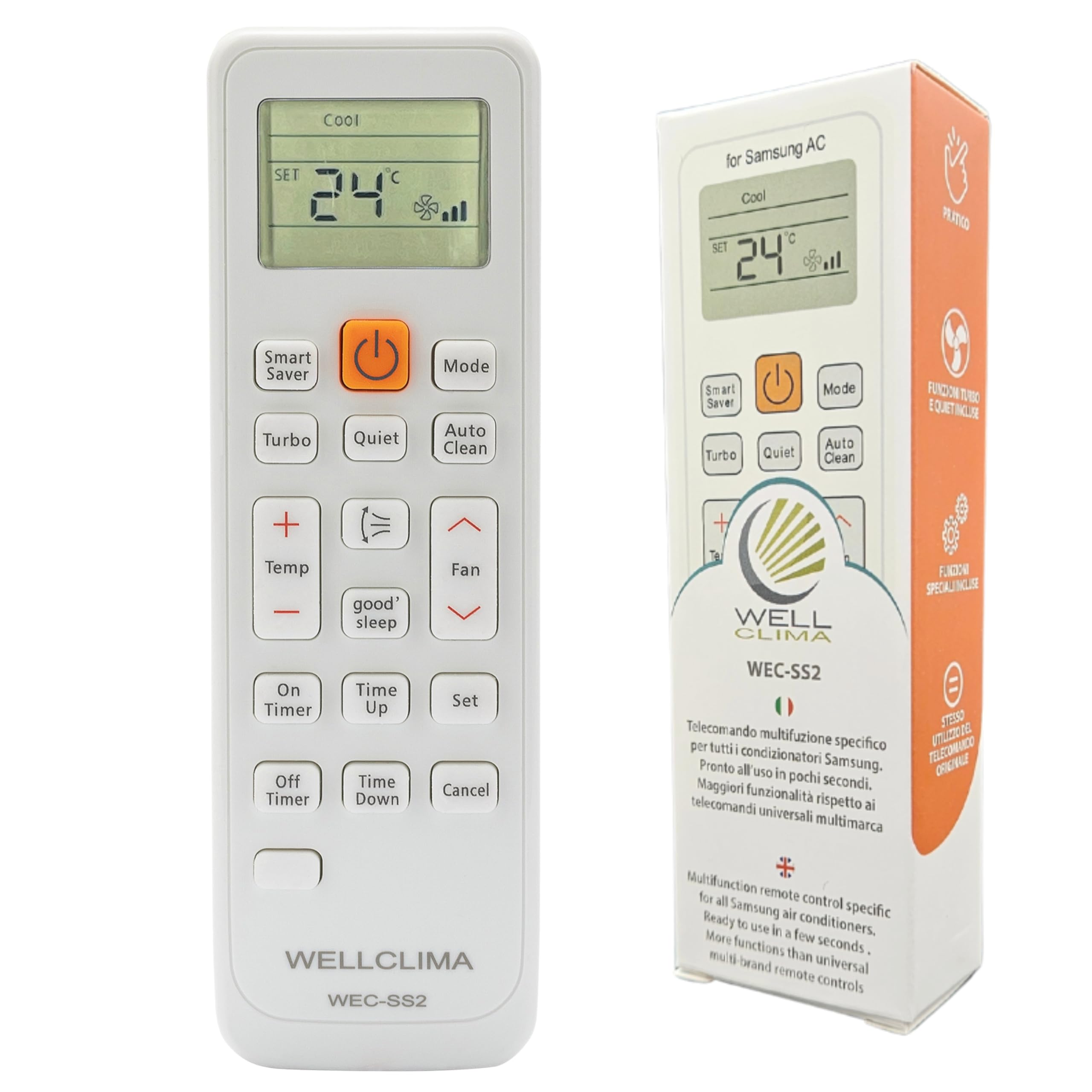 Télécommande Universelle Wellclima pour Climatiseurs Samsung, Compatible avec Tous Les Modèles, Similaire aux Originaux, Fonctions Avancées, Prête à l’Emploi, Assistance Directe