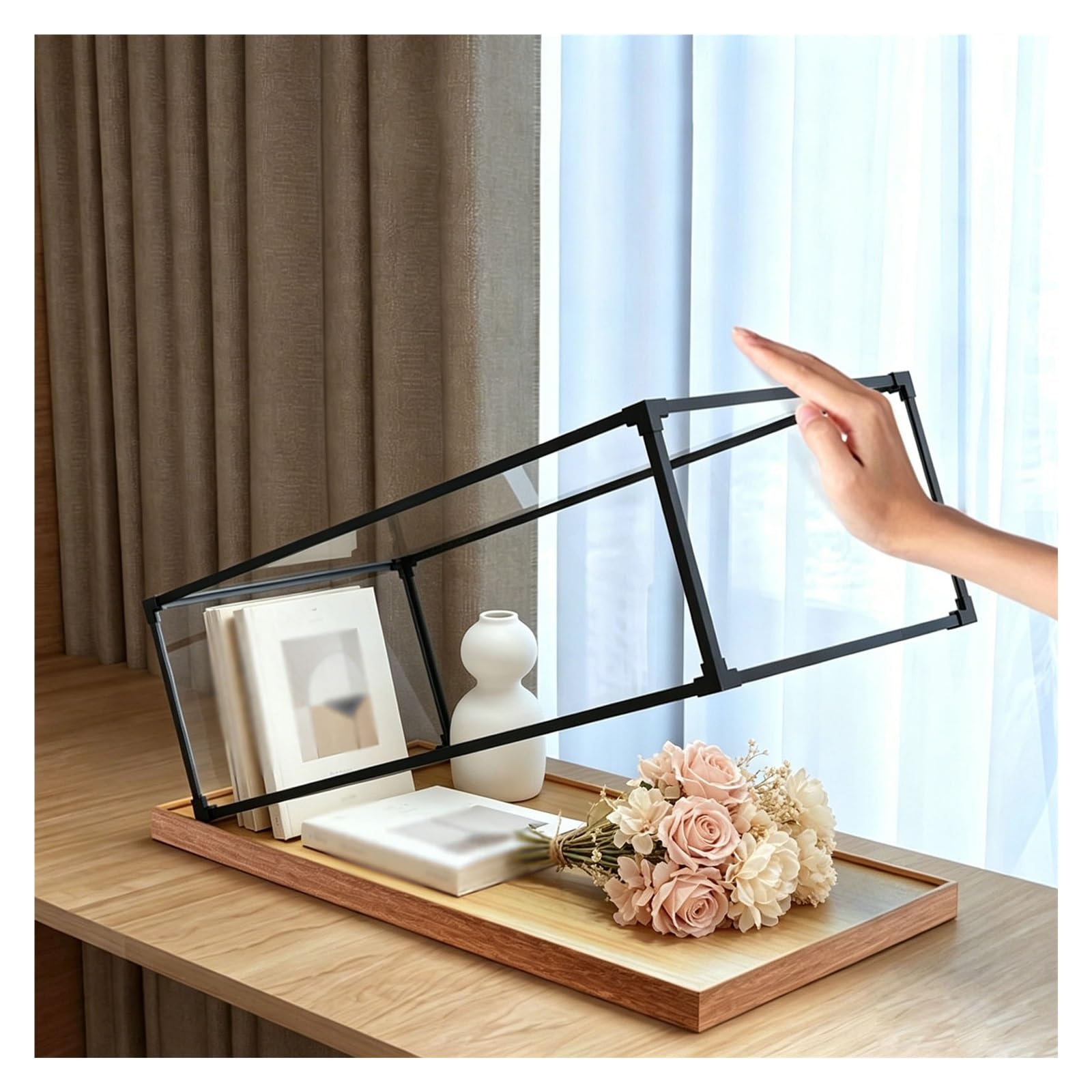 10x8 6x12 14x12 18x12 Extra Large Clear Acrylic Organizer Box, Stackable Protective Display Case Long, Showcase with Metal Frame & Thick Wooden Base(50x50x50cm/20x20x20in)