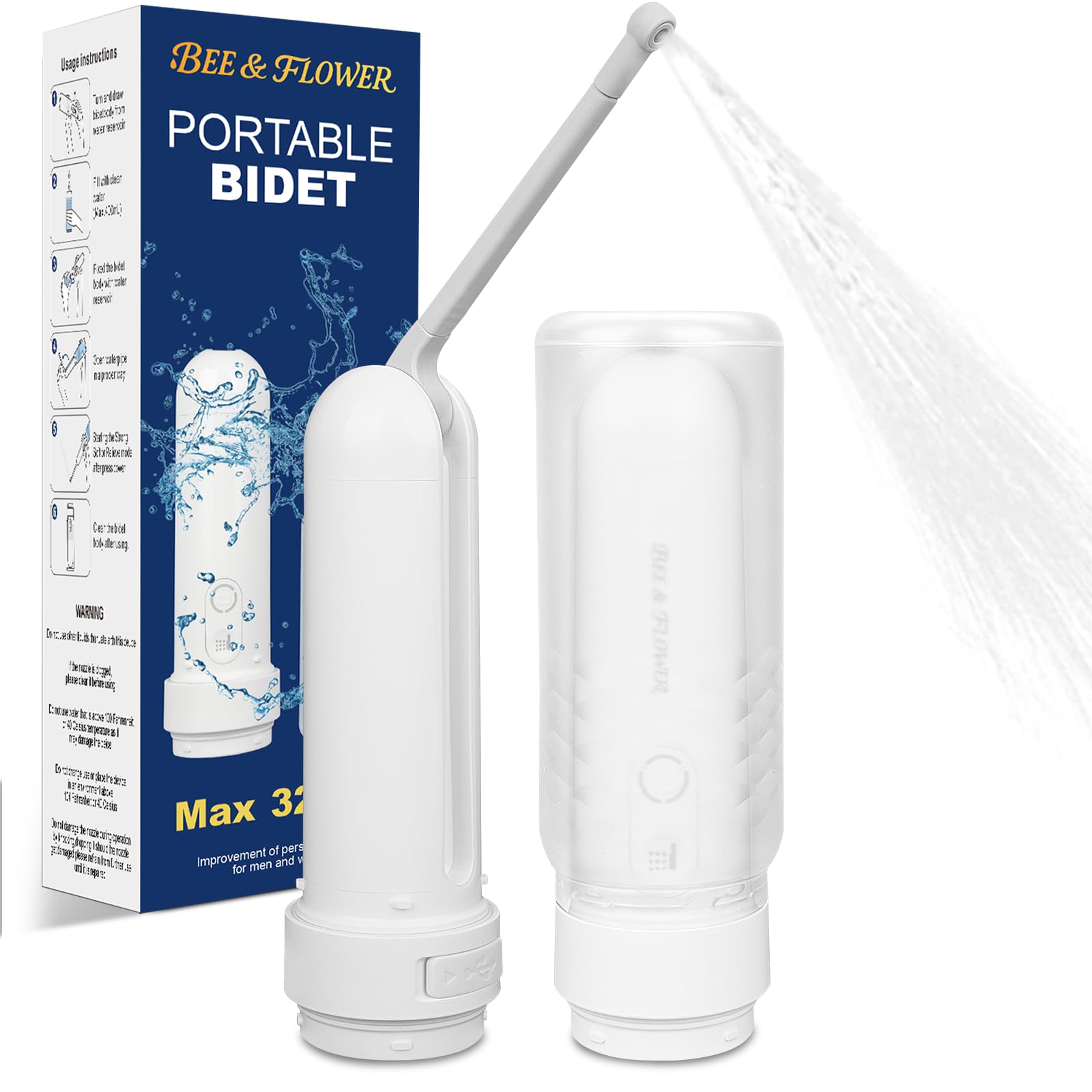 Portable Bidet for Travel - 320ml Rechargeable Handheld Travel Bidet with 800mAh Battery IPX7 Waterproof Toilet Sprayer Personal