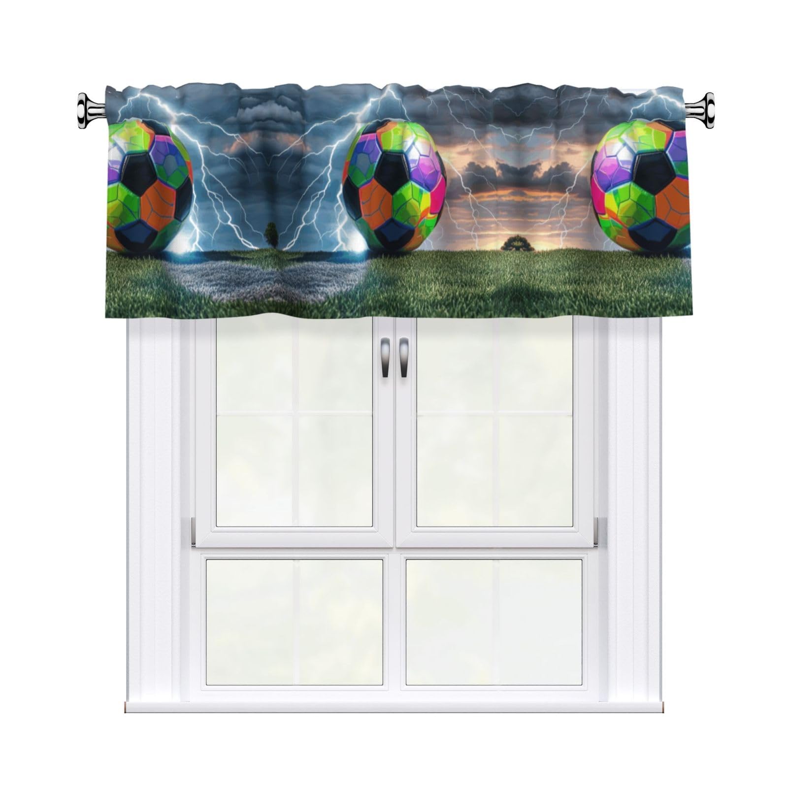 LMNGH Football and Lightning Curtain Valance for Windows,Kitchen Window Curtains Blackout Drapes Window Treatments Decorative Rod Pocket Short Curtain for Living Room Bedroom,54" W x 18" L